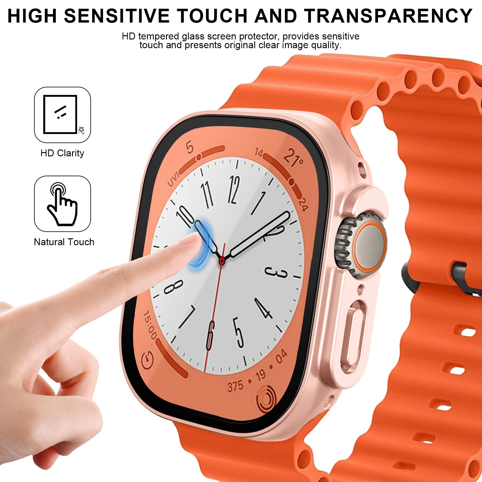 6-pak etui do Apple Watch Series Ultra1/2 49 mm z osłoną ekranu ze szkła hartowanego, twardy PC, ultracienki HD, odporny na zarysowania, pełna ochrona, osłona zderzaka do iWatch 49 mm, akcesoria (6