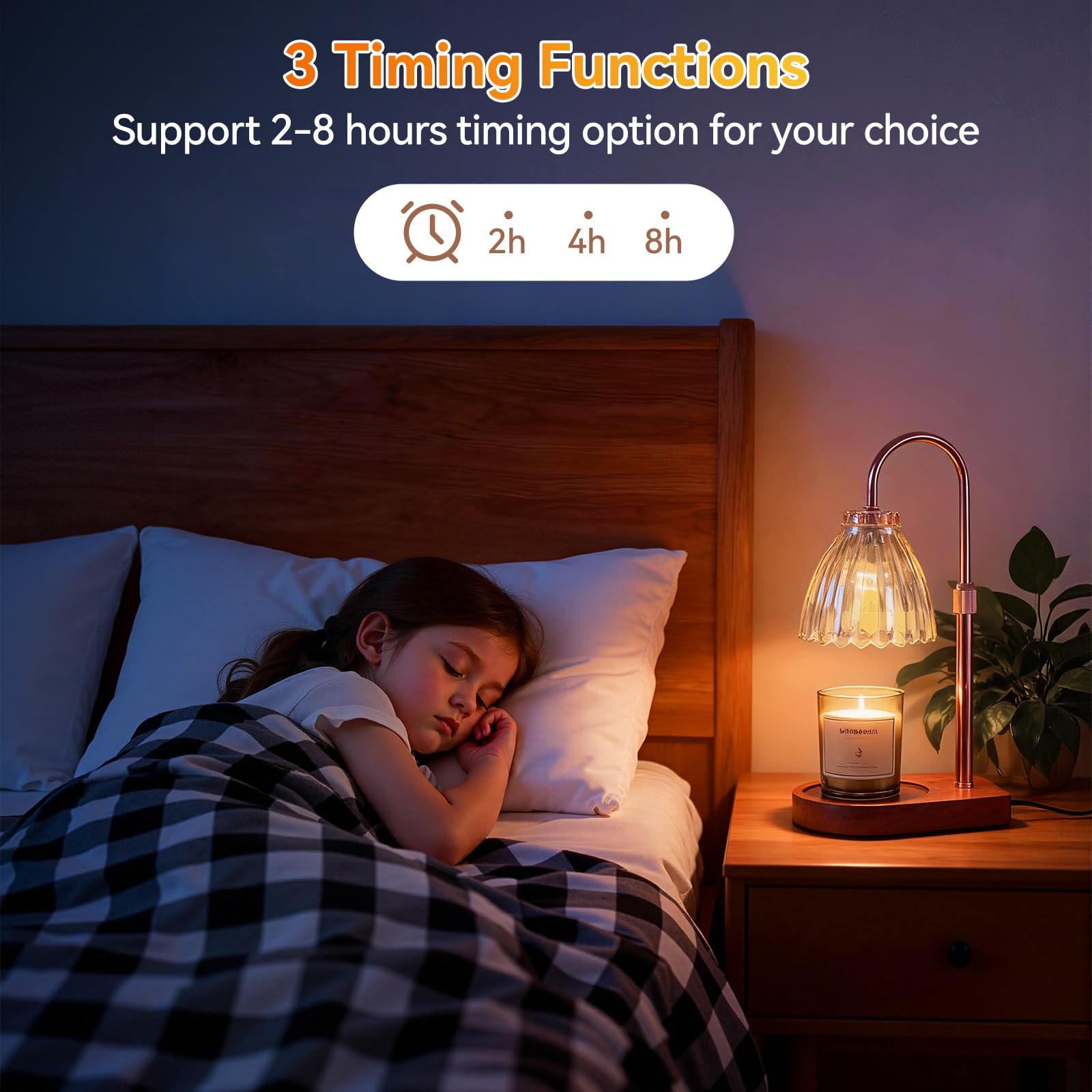 Adewalk Lámpara Calienta Velas con Temporizador y Regulador, Altura Ajustable 50W*2 Bombillas, Candle Warmer Lamp sin Llama para Velas en Tarro, Decoración y Regalos Navidad Cumpleaños，Marrón