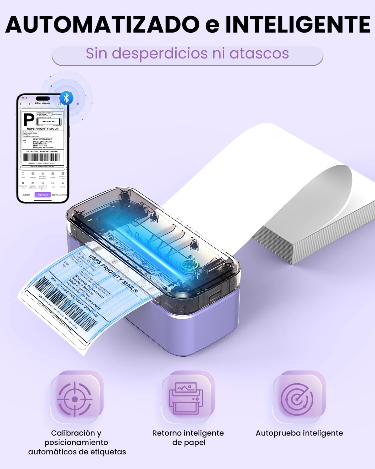 Imprimante Thermique Bluetooth Étiquettes 4x6, 203 DPI, Compatible Android iOS Windows Mac, pour Colis DHL Colissimo Vinted Shopify Amazon