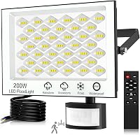 Viugreum 200W LED Reflektor Mozgásérzékelővel - 20000lm, 6500K Hideg Fehér, IP66 Vízálló Kültéri Lámpa Kerthez, Udvarhoz, Garázshoz 1