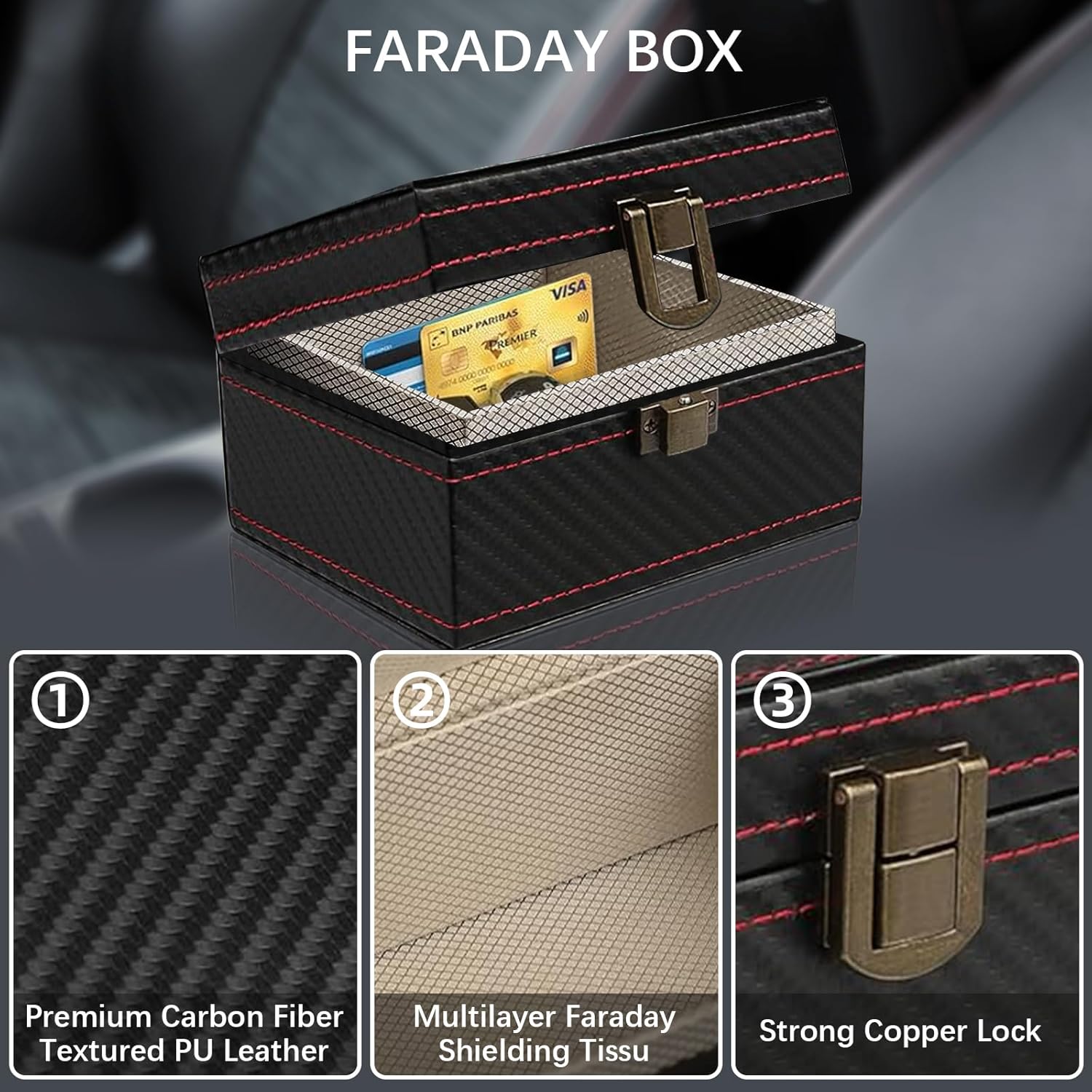 Faraday Box, Faraday Key Fob Protector, RFID Signal Blocking Box, Carbon Fiber Key Fob Signal Blocker Cage, Anti-Theft, Anti-Scanning, Anti-GPS Tracking, 4.52 x 3.54 x 2.44in (Small Size)