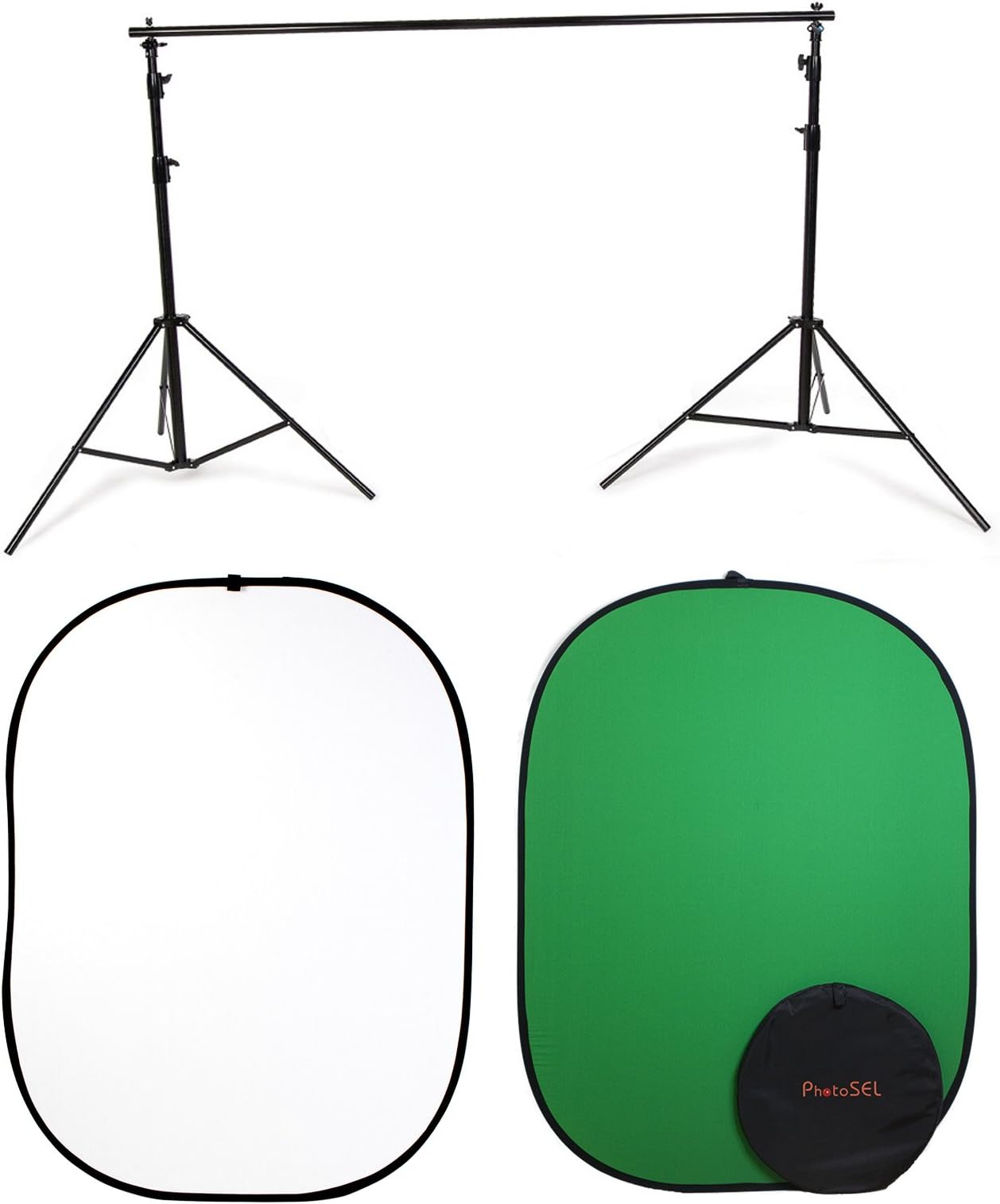 PhotoSEL BD123WGBS 2x2.4m Reversible Collapsible Background Kit with Stand - White/Chroma Key Green