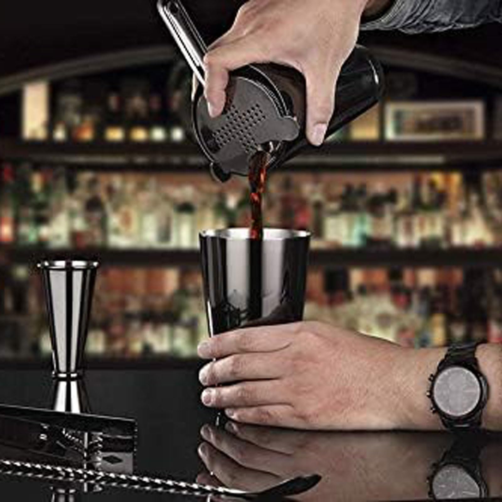 Juego de coctelera de Acero Inoxidable de 13 Piezas, Kit de Herramientas de Barra con colador for coctelería doméstica y Uso Profesional.