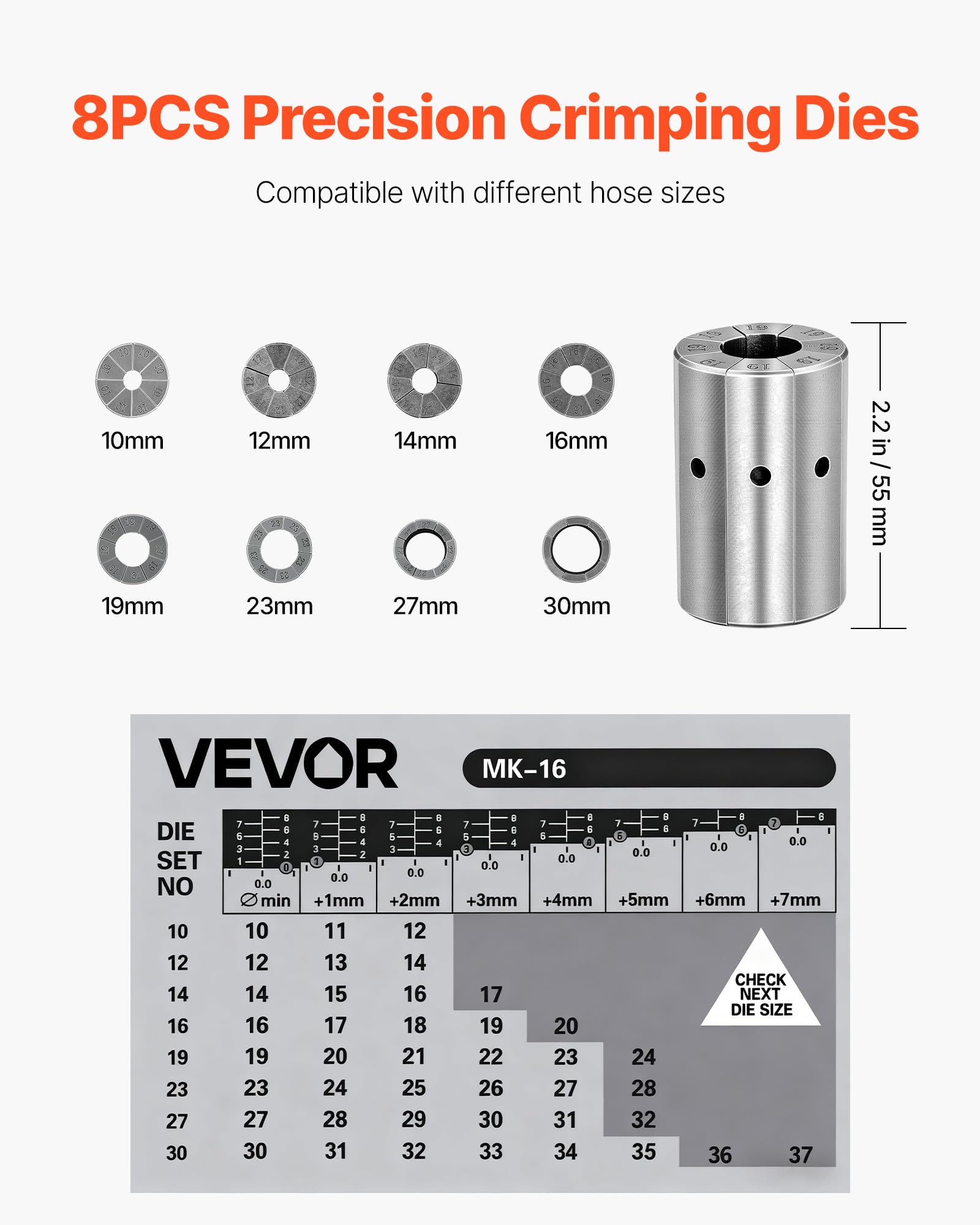 VEVOR Strumento per Crimpaggio di Tubi Idraulici ad Alta Pressione, Utensile Manuale per Crimpatrice Idraulica Portatile con 8 Matrici, Adatto per Tubi del Gas, Acqua, Aria Condizionata per Auto