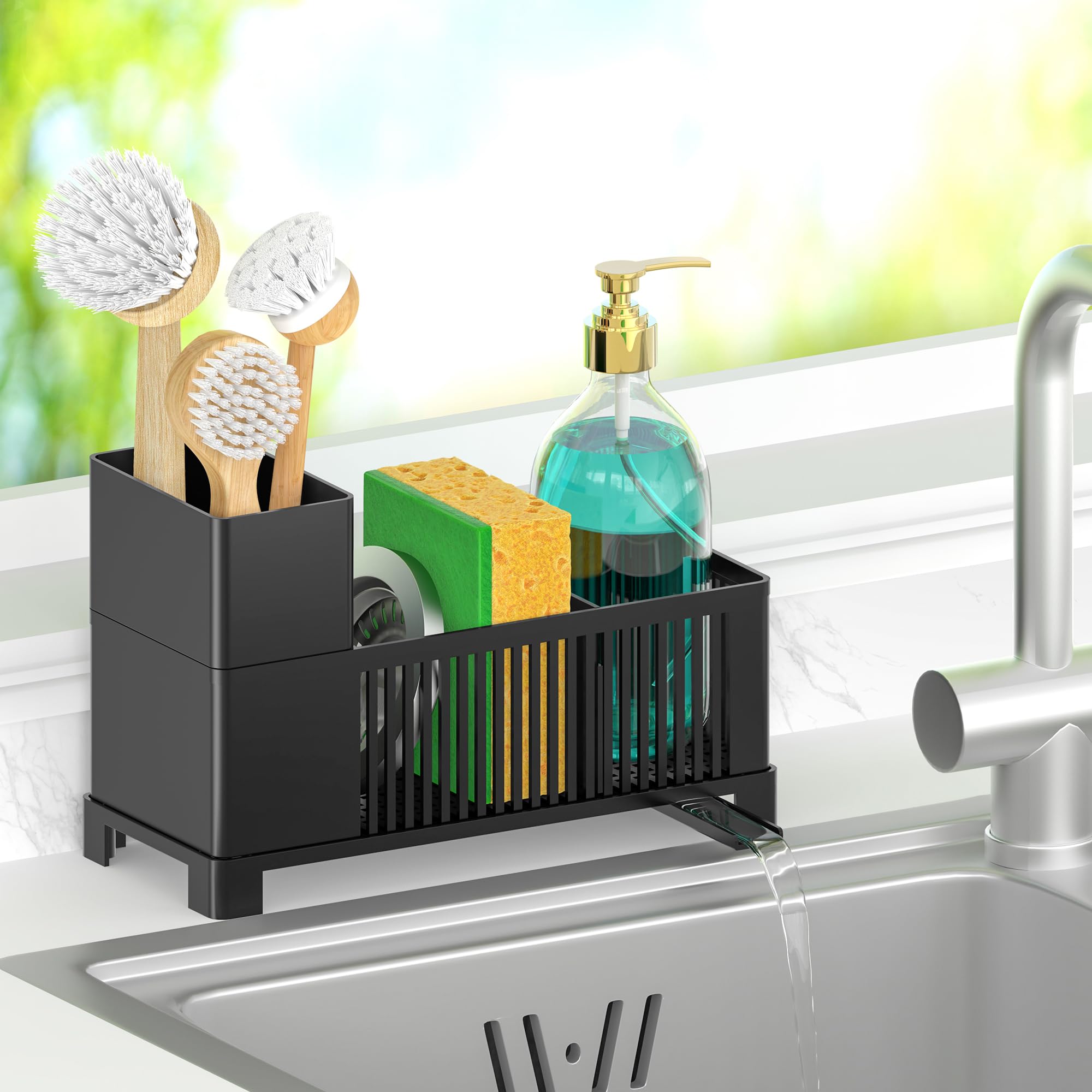 Sponge Holder for Kitchen Sink Sink Caddy Organizer Black