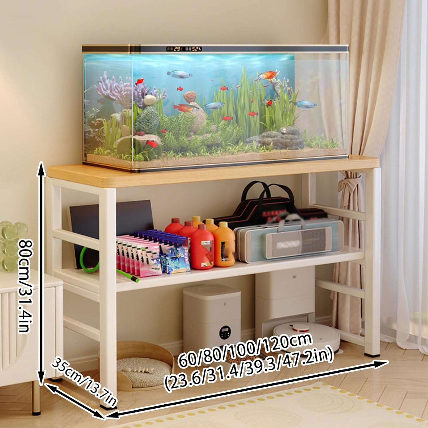 Fish Tank Stand,Adjustable 2-Tier Metal Aquarium Stand for Fish Tanks - 150kg Load Capacity, Perfect for Home & Office Aquatic Display (120x35x80cm/47.2x13.7x31.4in)