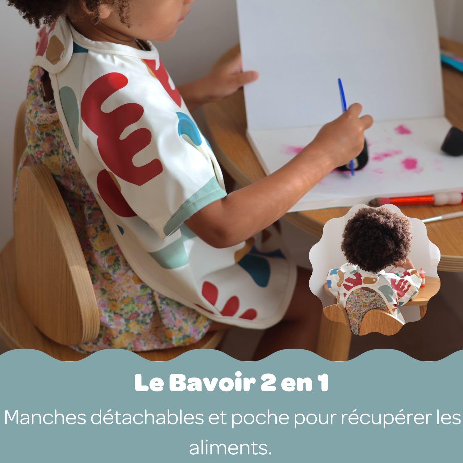 Bavoir à Manches Longues BEABA - Imperméable - Manches Détachables - Poche Récupération