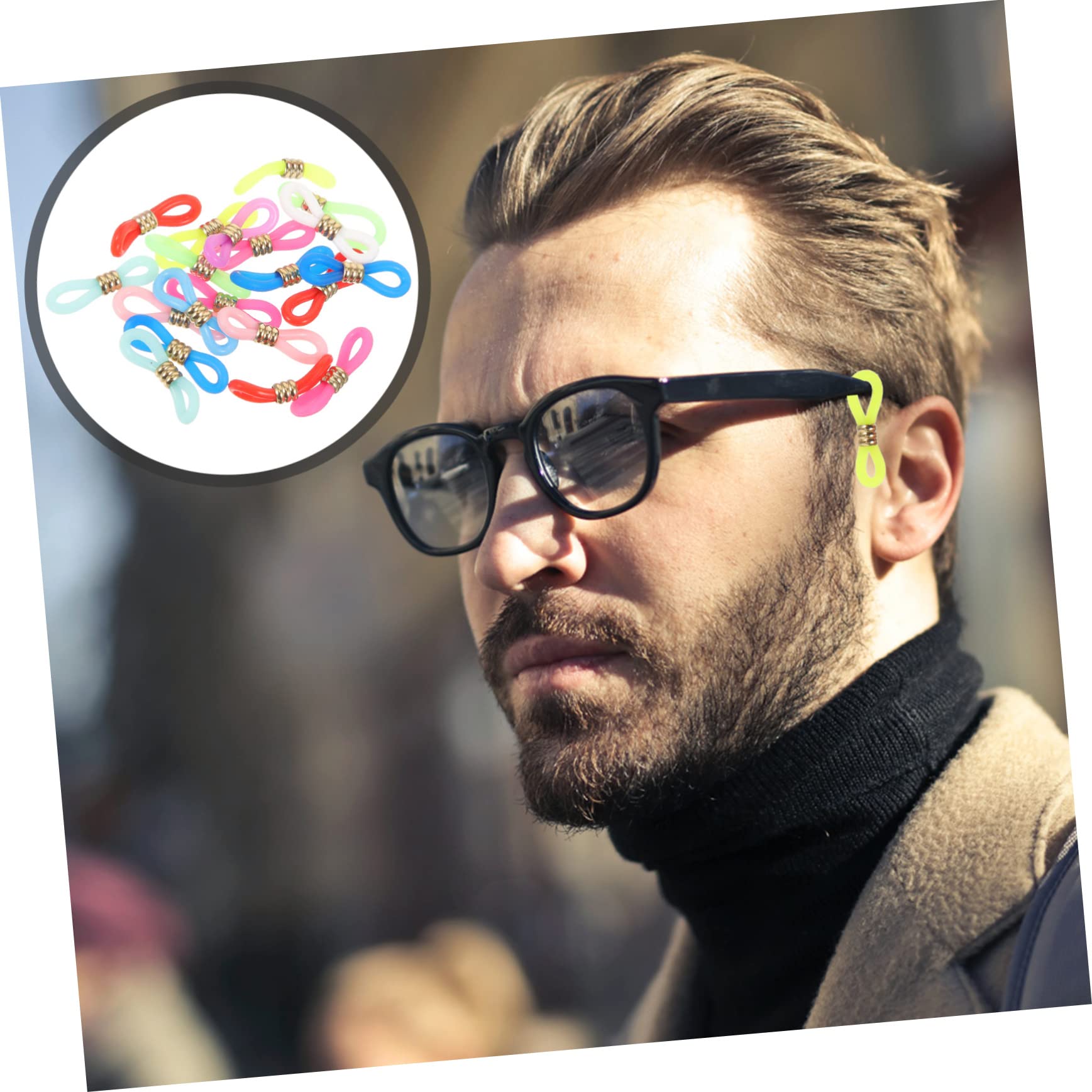 CALLARON Embouts Antidérapants Couleur Aléatoire pour Sport et Usage Quotidien en Silicone et Métal, 60 Pièces, Accessoires Réglables pour Chaînes de Lunettes