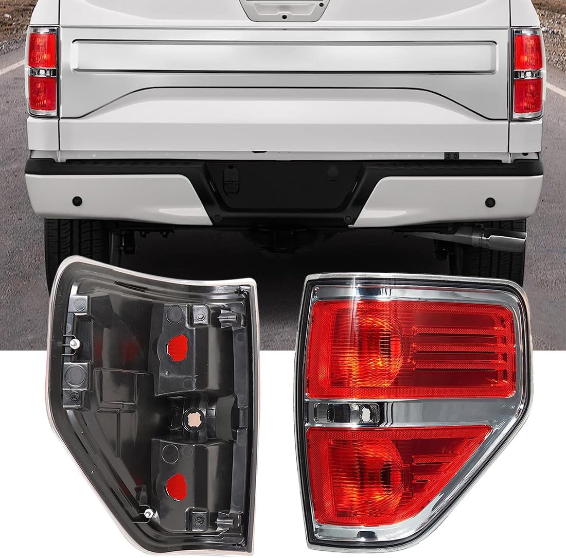 Rear Tail Lights Brake Lamps Red Lens w/o Bulbs Fit for 2009-2014 Ford F150 F-150 (R - Passenger Side)