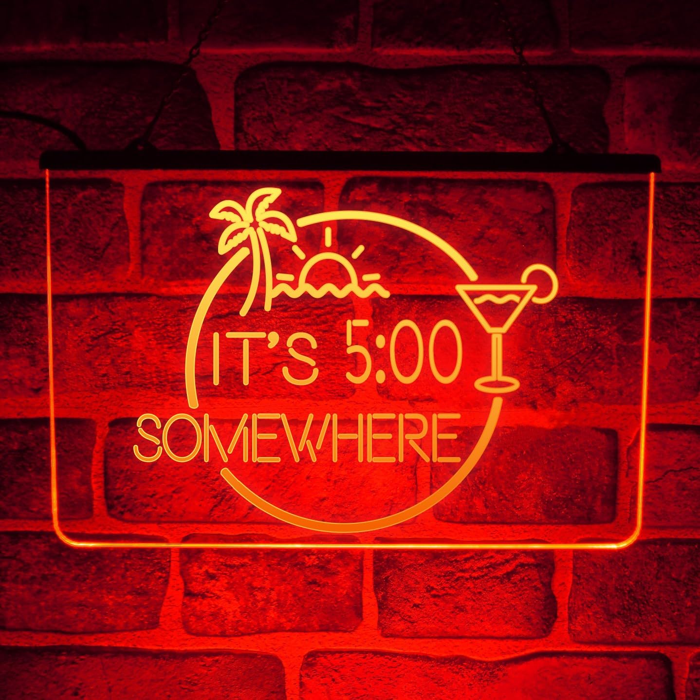 Home Bar LED Neon Sign – Multicolour It's 5pm Somewhere Wall Light Display for Cocktail Party or Pub Décor – USB powered (Red)