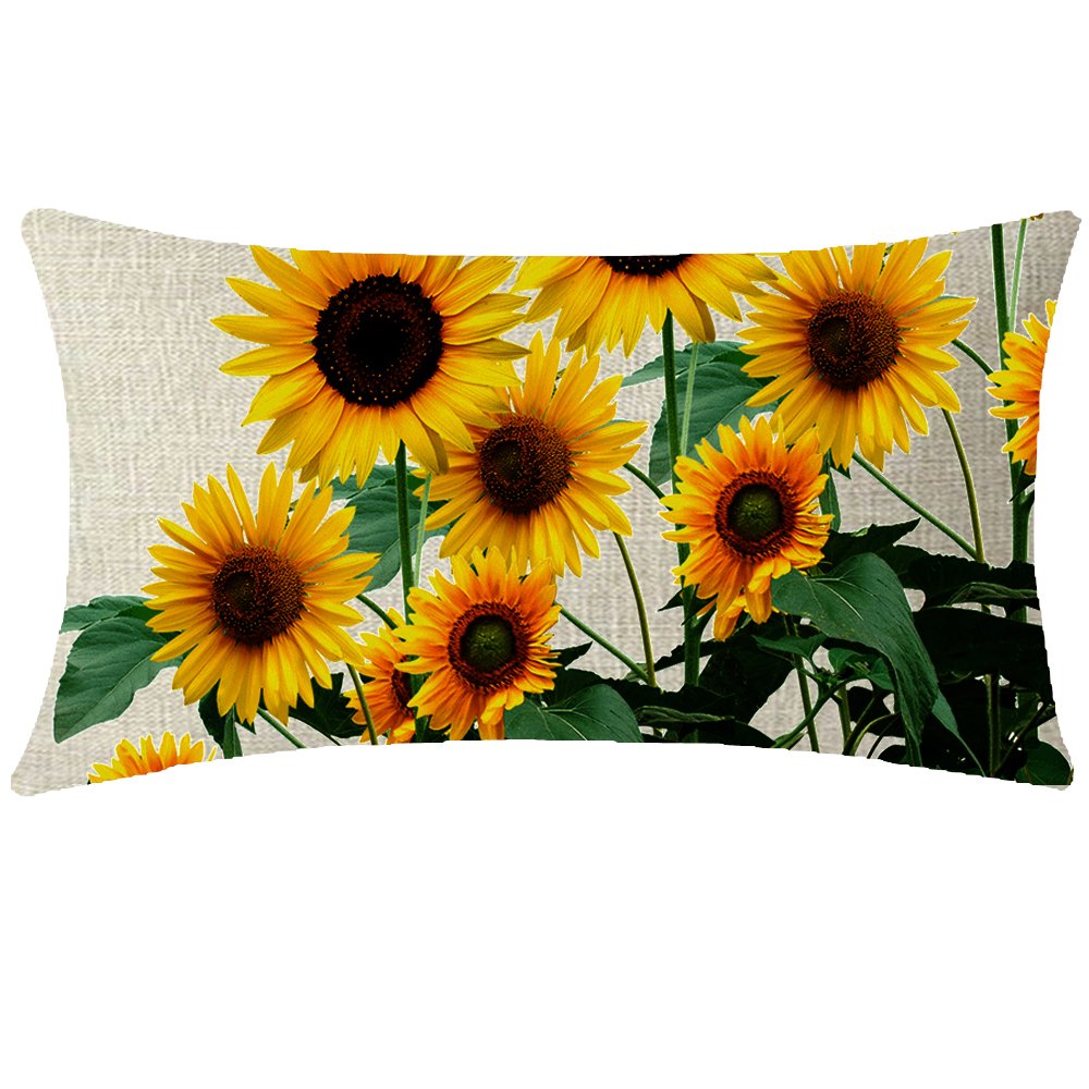 NIDITW Nice Gift Summer Vibrant Sunflower Waist Lumbar Cotton Linen Throw Pillow case Cushion Cover for Sofa Home Decorative Rectangular 12x20 Inches