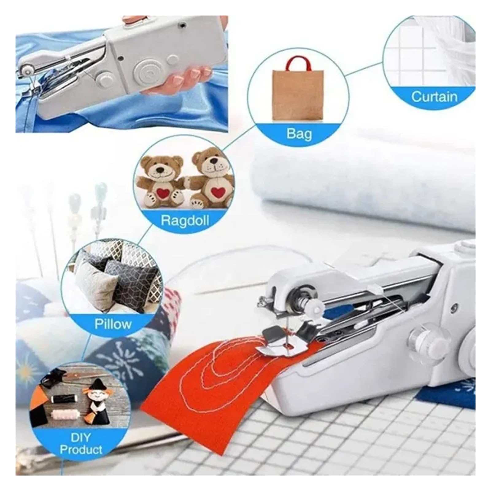 Mini máquina de Coser portátil, máquina electrónica doméstica, Puntada rápida, Costura, Bordado, inalámbrica, para Ropa y Telas, Herramienta Manual fácil de Usar.,White Set B