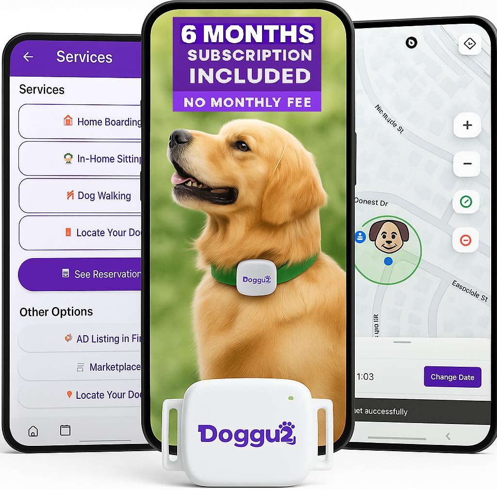 GPS Tracker for Dogs – White Edition with SIM Included (6-Month Subscription) – Real-Time Tracking, Waterproof & Secure Safe Zone Alerts