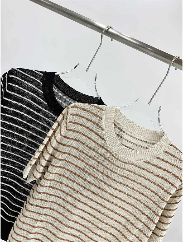 Women's Striped Sequined Crew Neck Knit Sweater