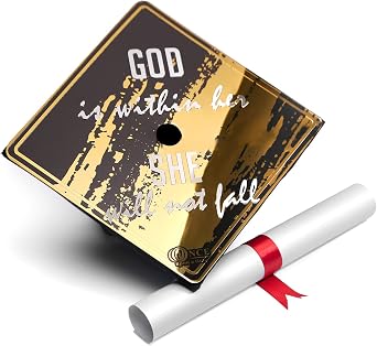 Graduation Cap Topper, Grad Cap Decorations, Class of 2025 Grad Cap Topper, God is Within her She Will Not Fall Gold