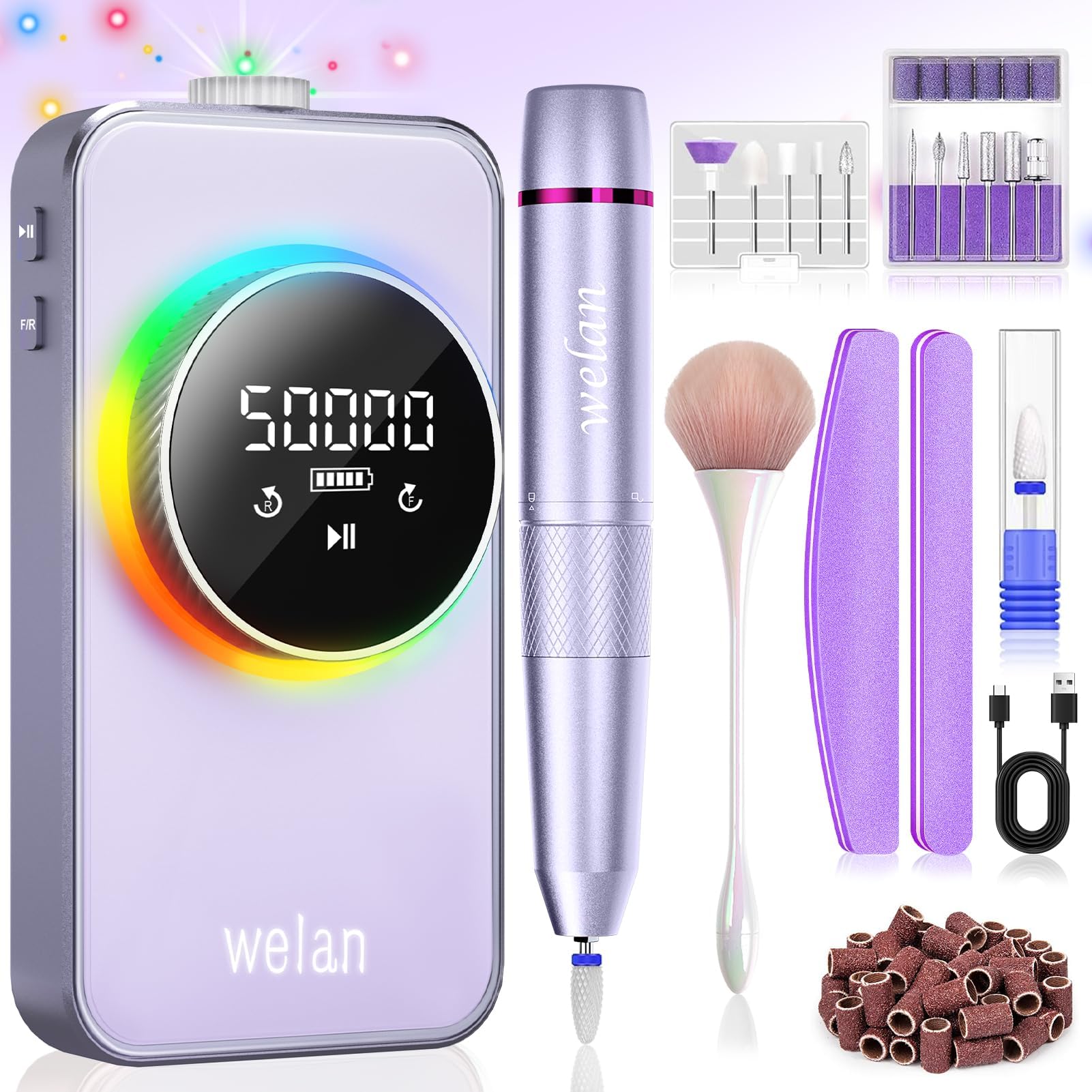 Taladro eléctrico para uñas profesional de 50000RPM, taladro eléctrico de eliminación rápida, taladro de uñas portátil recargable de 6000mAh para uñas acrílicas y de gel, pulido para manicura