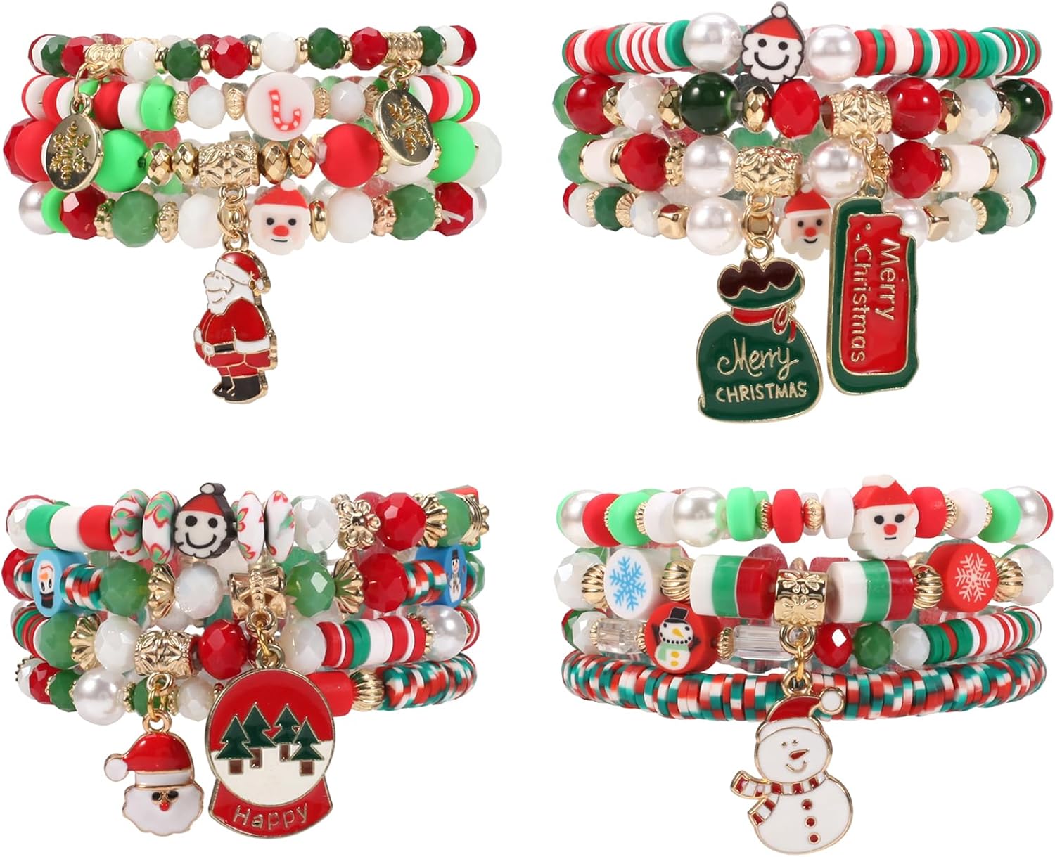 Ardorchid Boho Beaded Bracelets Strawberry Bracelets for Women Clay Heishi Letter Bracelet St. Patrick's Day Bracelets Irish Green Shamrock Bracelets Jewelry