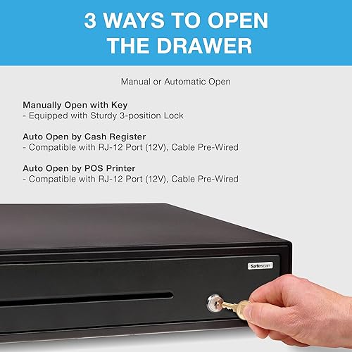 Miniatura 2 de Safescan LD-3336 Cajón negro para efectivo con diseño de 3 billetes8 monedas, compartimento extraíble para monedas, potencia de 12 V dura al menos