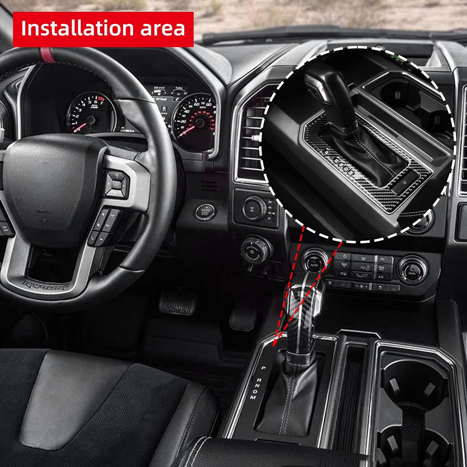 BETTERHUMZ Car Gear Shift Panel Frame Sticker Compatible with Ford F150 Raptor 2015-2020 Carbon Fiber Center Console Cover Sticker Decor Trim Interior Accessories (Black)
