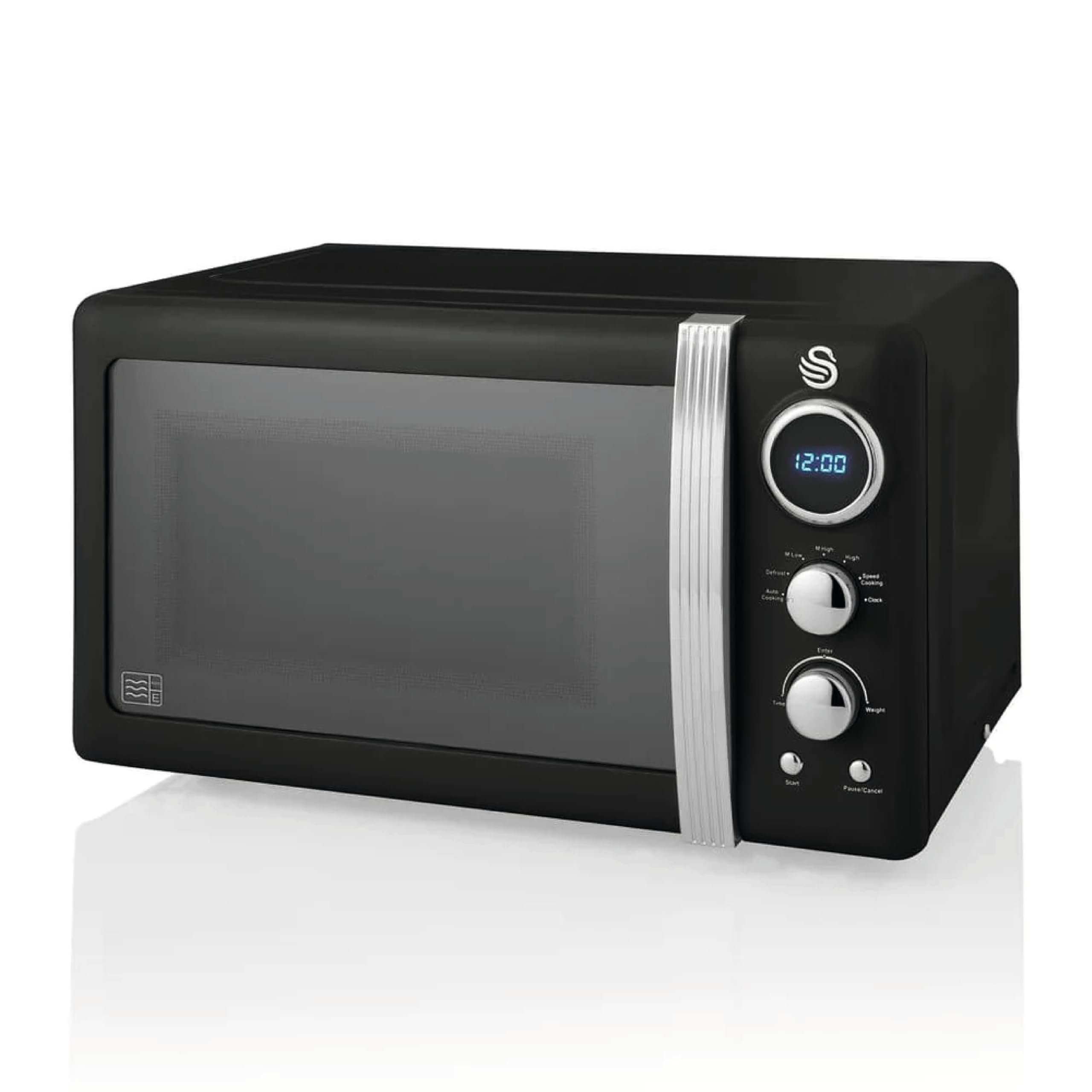 Swan Retro LED Digital Microwave Black, 20L, 800W, 6 Power Levels Including Defrost Setting, SM22030LBN