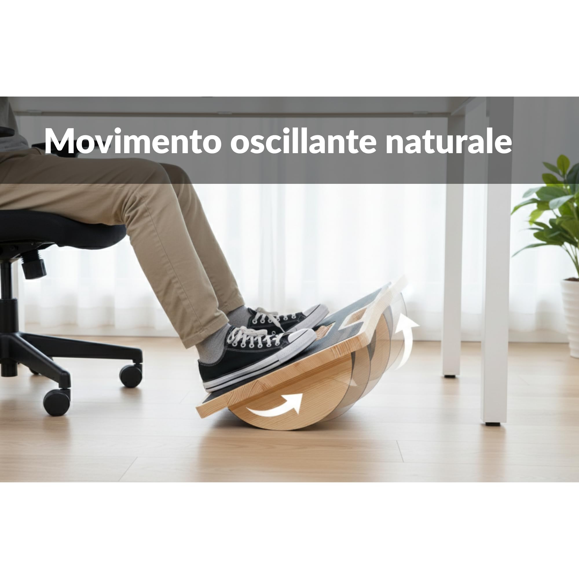 Poggiapiedi scrivania ergonomica a oscillazione morbida superficie di massaggio riflessologico legno di pino massiccio pieghevole e portatile, design elegante, ideale per la casa e l'ufficio