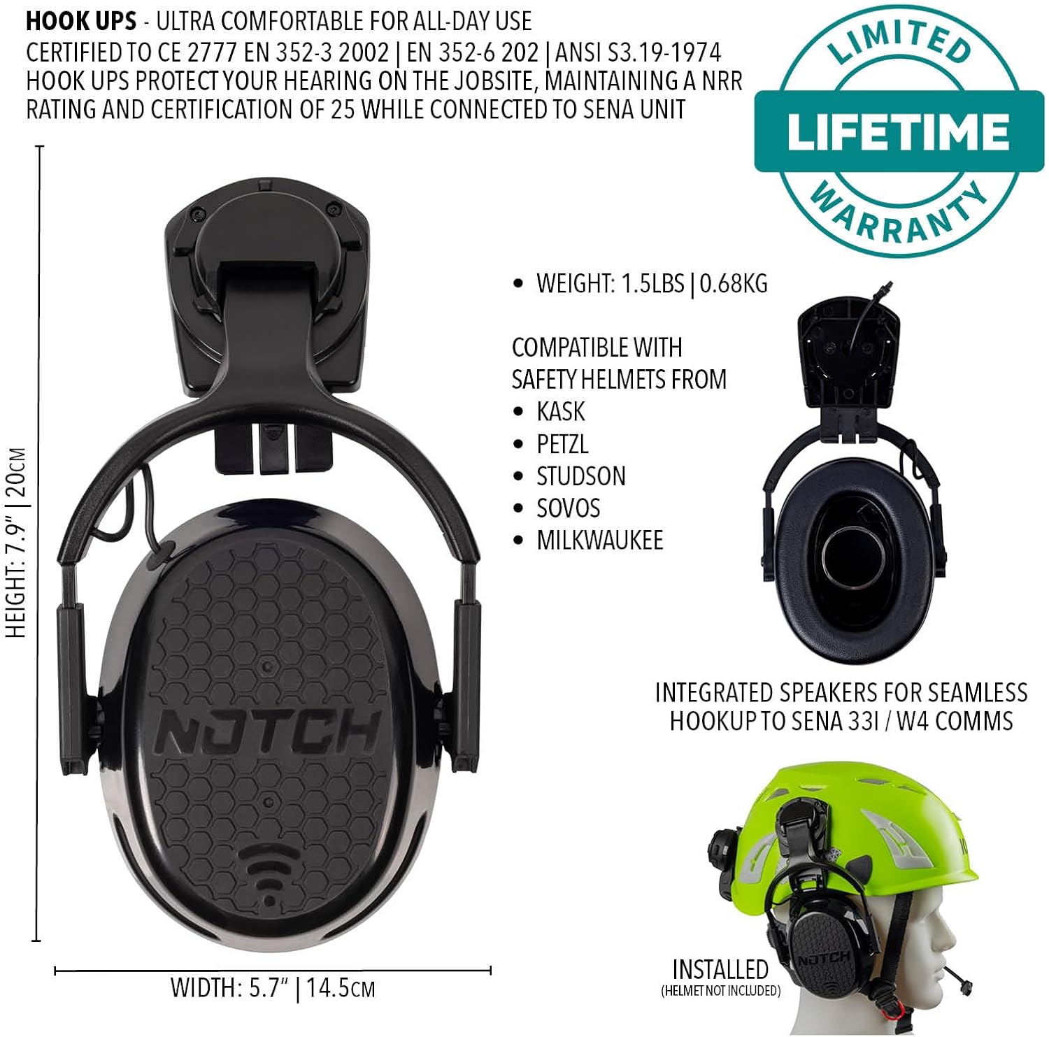Notch Hook Ups - Helmet Mount Integrated Speakers with Hearing Protection (99292W)