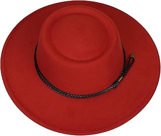 Vogue - Sombrero de lana con borde ancho con cinta de piel, protección del sol, camping, senderismo, Mujer Hombre Unisex adulto, j0809-hxg21044, Rojo ladrillo., talla única