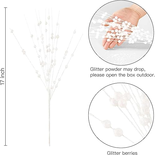 Miniatura 7 de Sggvecsy Paquete de 15 adornos artificiales de tallo de bayas con purpurina de 15.7 pulgadas, púas de Navidad falsas decorativas con purpurina para