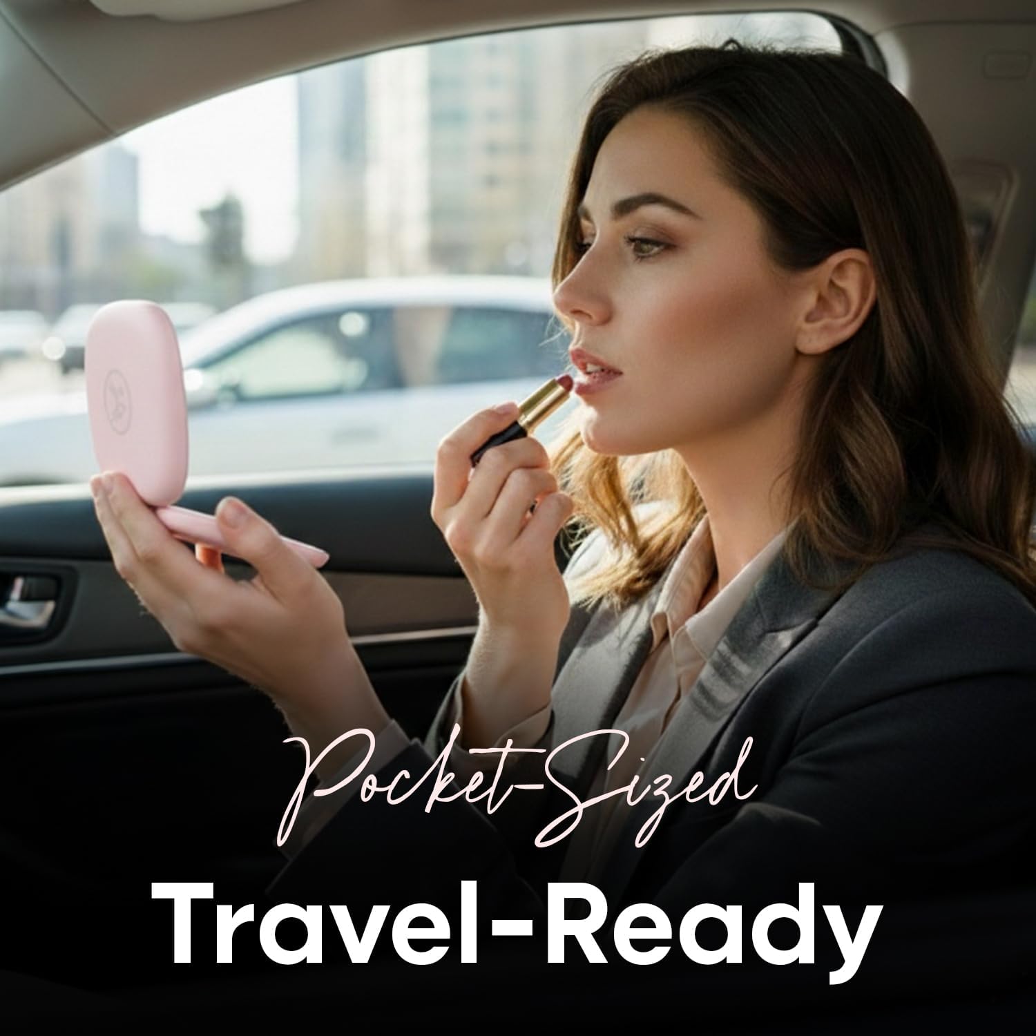 4" LED Compact Mirror – 1x & 10x Magnification | Travel Makeup Mirror with Adjustable Lighting | Handheld & Pocket-Sized Portable Mirror with Protective Pouch (Pink)