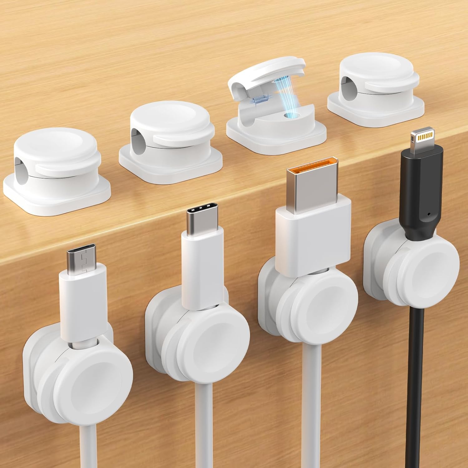 Cord Holder, 8 Pack Magnetic Cable Clips for Desk, Strong Adhesive Phone Cord Clips for Nightstand Keeper in Office Home Car Bedroom Kitchen Appliances Desk Organizer, White 8 pack White