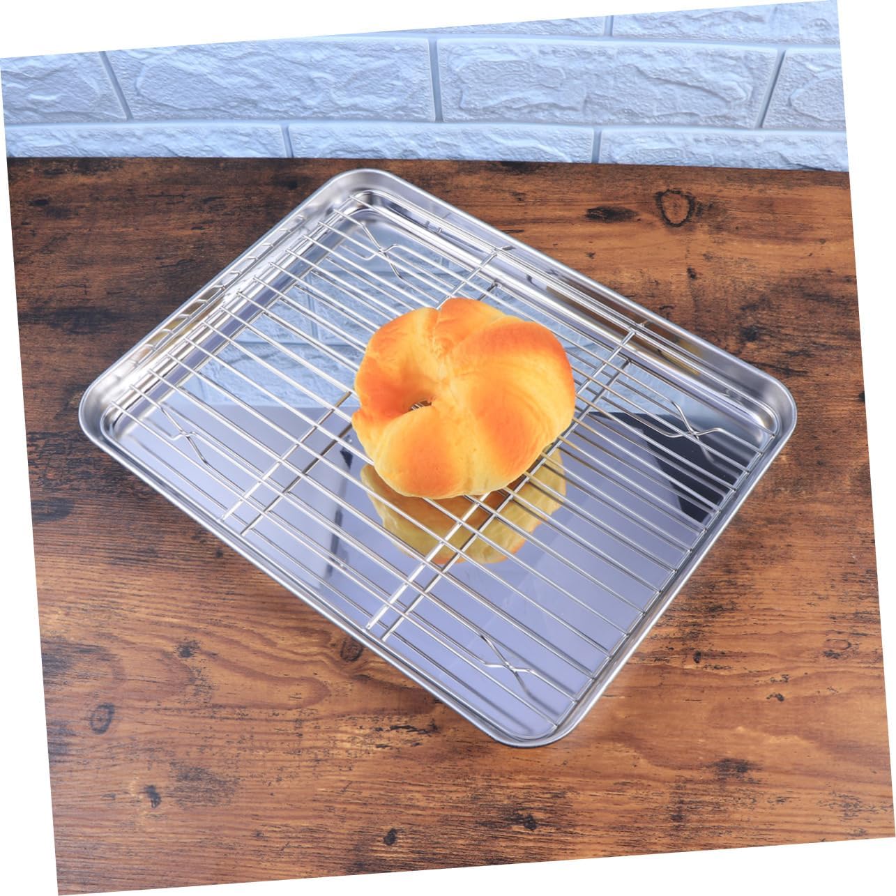 2pcs Stainless Steel Baking Sheet and Rack Set Bakeware Pan for Cakes Cookies and Puddings Easy Cleanup Cooling Rack Tools for Home and Restaurant