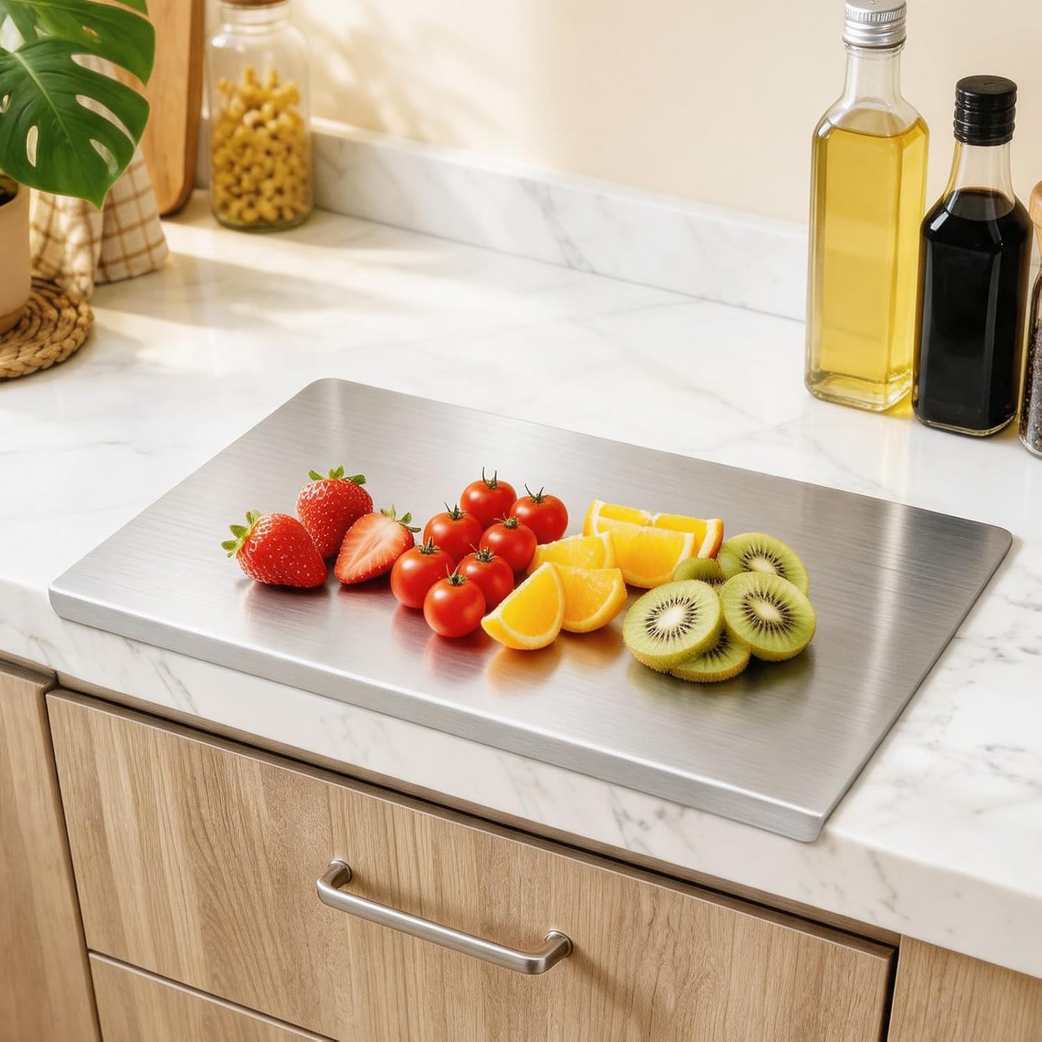 304 Stainless Steel Cutting Board for Kitchen，Dishwasher Safe Metal Chopping Board for Baking, Pastry, Dough Kneading, Noodle, Meat, Fruits and Vegetables (15.7''L x 11.8''W)