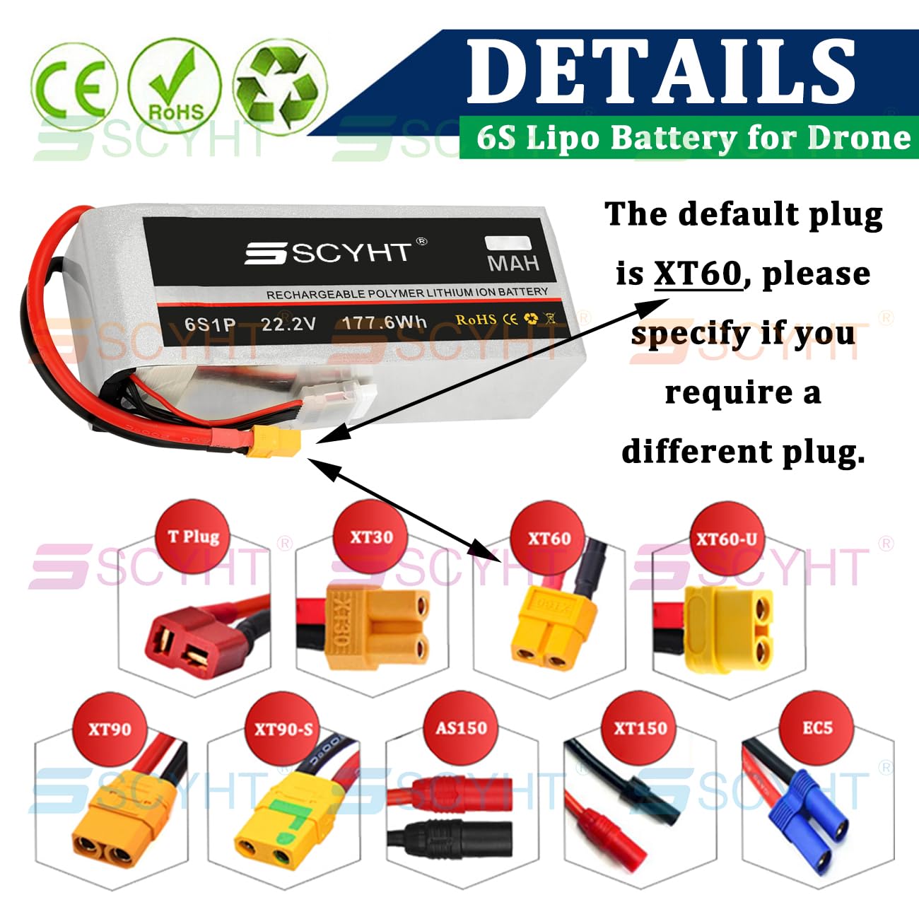 Batteria per droni 6S 22,2 V Batteria al litio 8 Ah