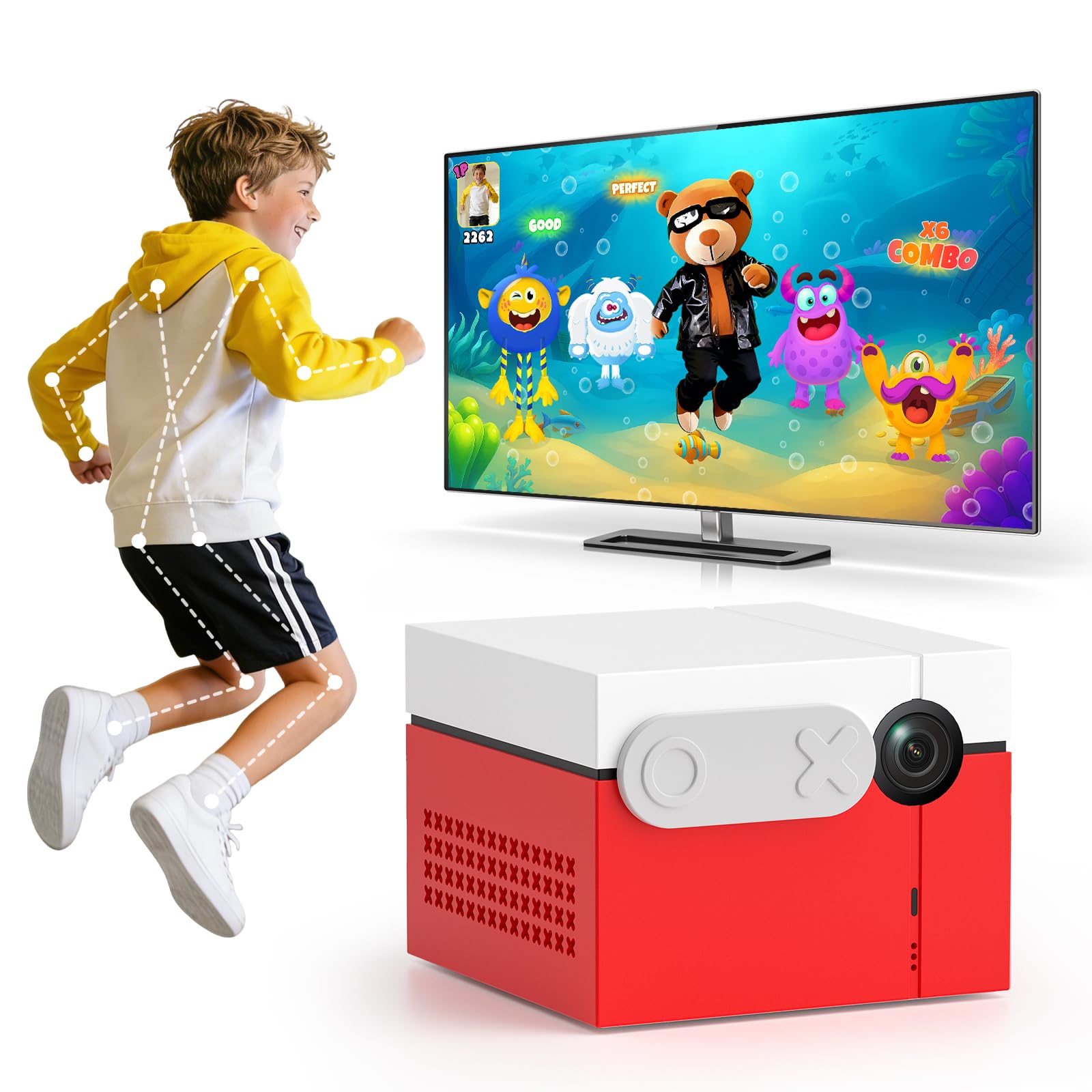 Kinhank MotionX Console de Jeux pour Enfants et Familles, Système de Jeux Vidéo Interactif Parents-Enfants à Détection de Mouvement IA, Plus de 40 Jeux Gratuits, Mises à Jour Mensuelles, Plug & Play