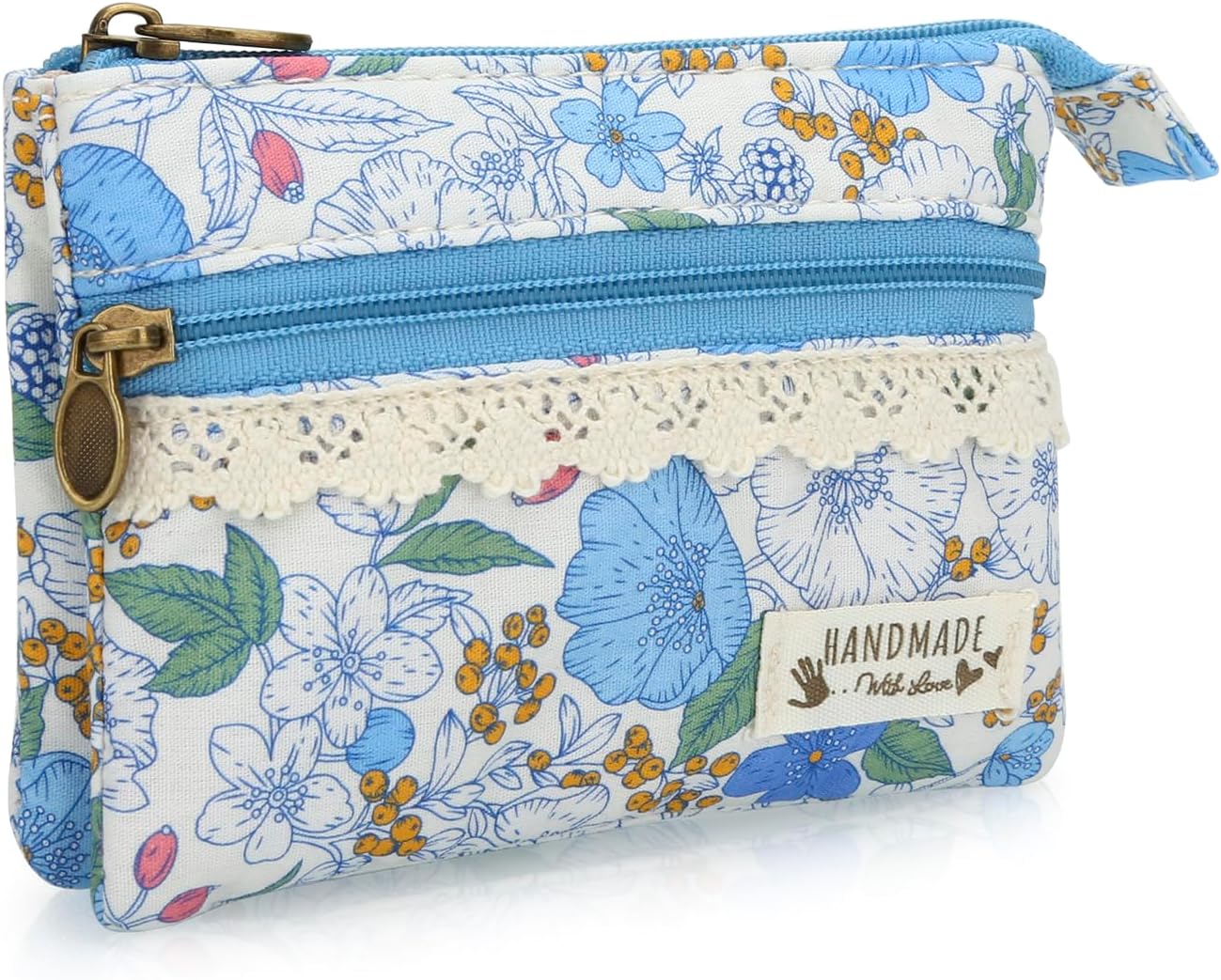 Mini Floral Coin Purse for Women, Small Cute Handmade Cotton Zip Wallet, Portable Vintage Change Pouch & Card Holder (rose blue) Mini Floral Coin Purse for Women, Small Cute Handmade Cotton Zip Wallet, Portable Vintage Change Pouch & Card Holder (rose blue)