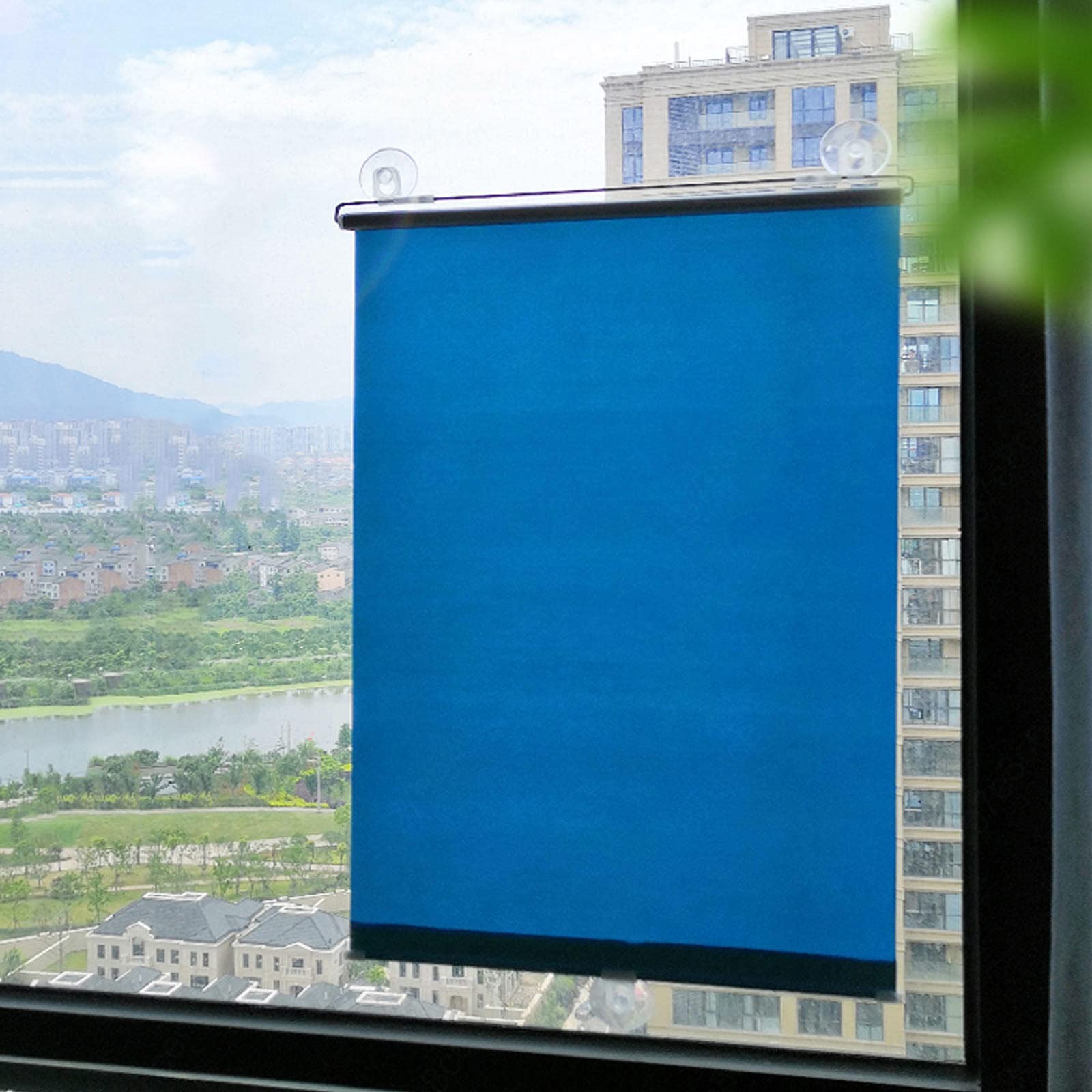 Persianas enrollables retráctiles con ventosa para interiores, opacas, resistentes a los rayos UV, aislamiento térmico, se adapta a 30 a 72 cm de ancho, color azul, 50 x 125 cm, uso doméstico y