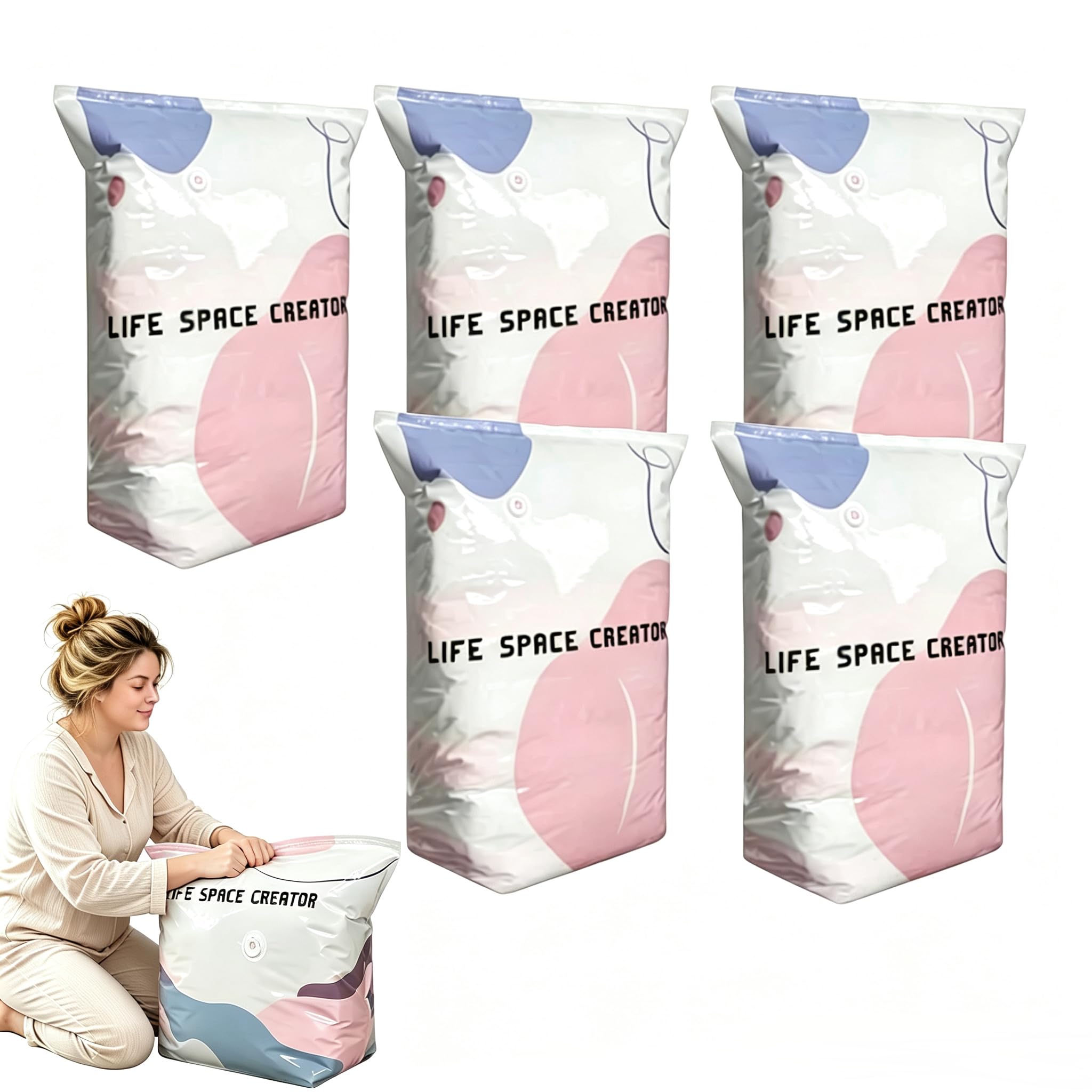 No Pump Vacuum Compression Zipper Storage Bags (5PCS, 80 * 100cm)