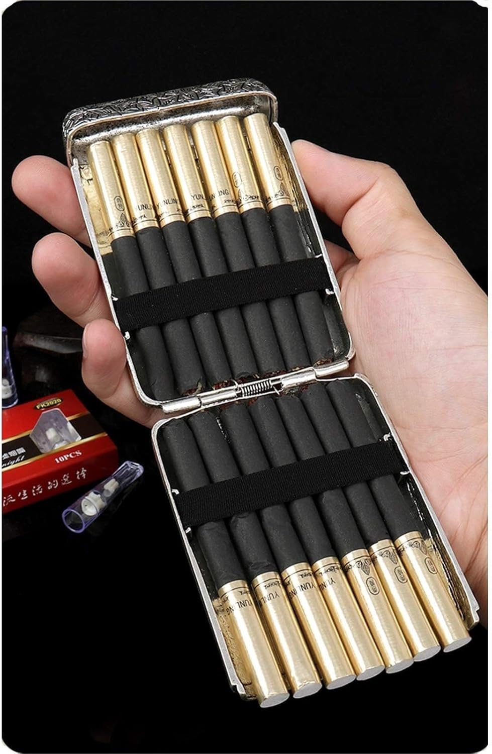 2pcs Three Open Alloy Cigarette Case - Creative 3 Sided Carved Ultra Thin Case Classical European, Case Retro Gentleman Essential Accessor，for Regular Size Cigarettes Personalized ( Color : Silver )