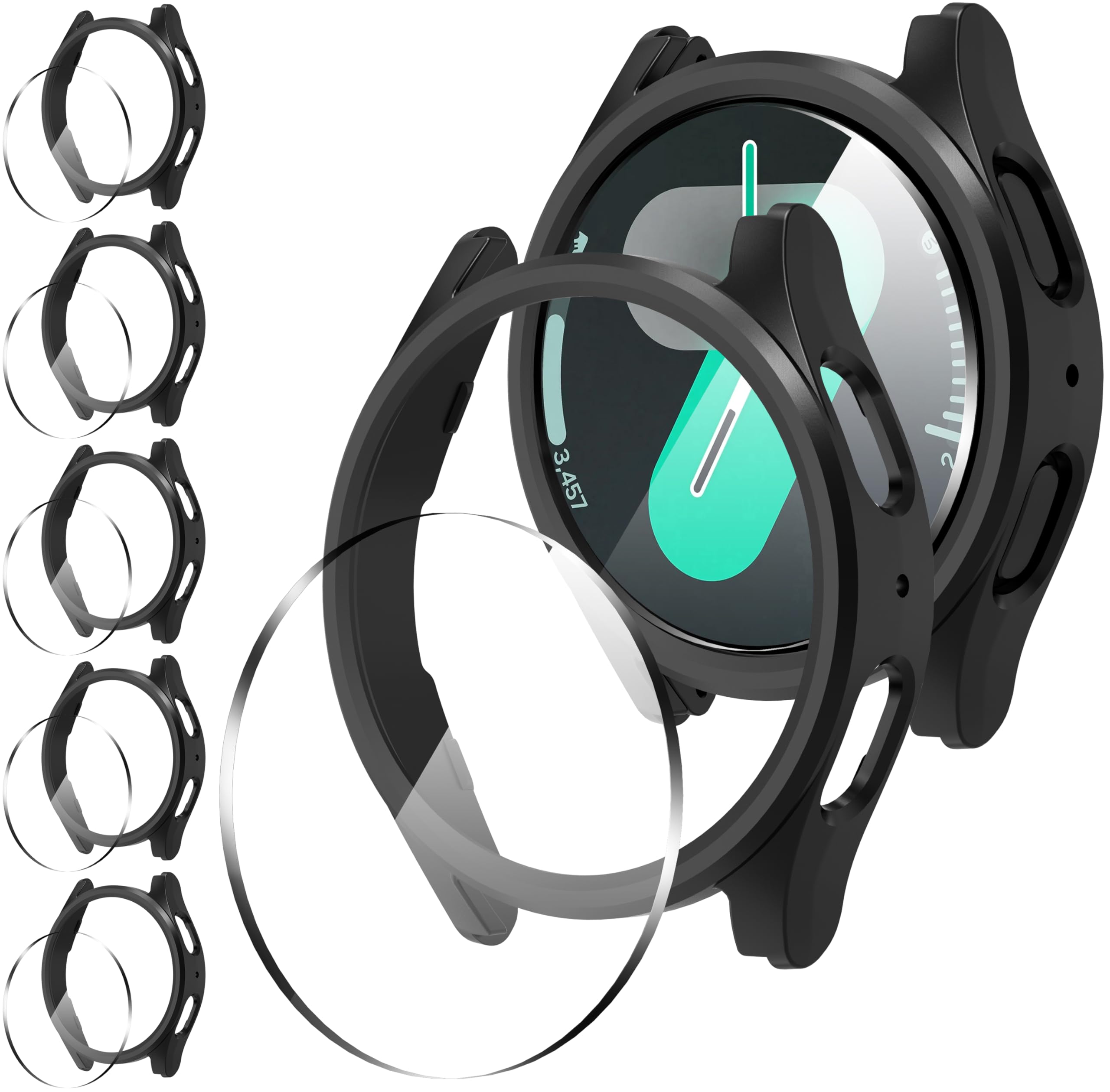 Suoman 5+5 Pack for Samsung Galaxy Watch 7 40mm Case, [Anti-Scratch] 9H Tempered Glass Screen Protector+All-Round PC Matte Protective Cover Bumper