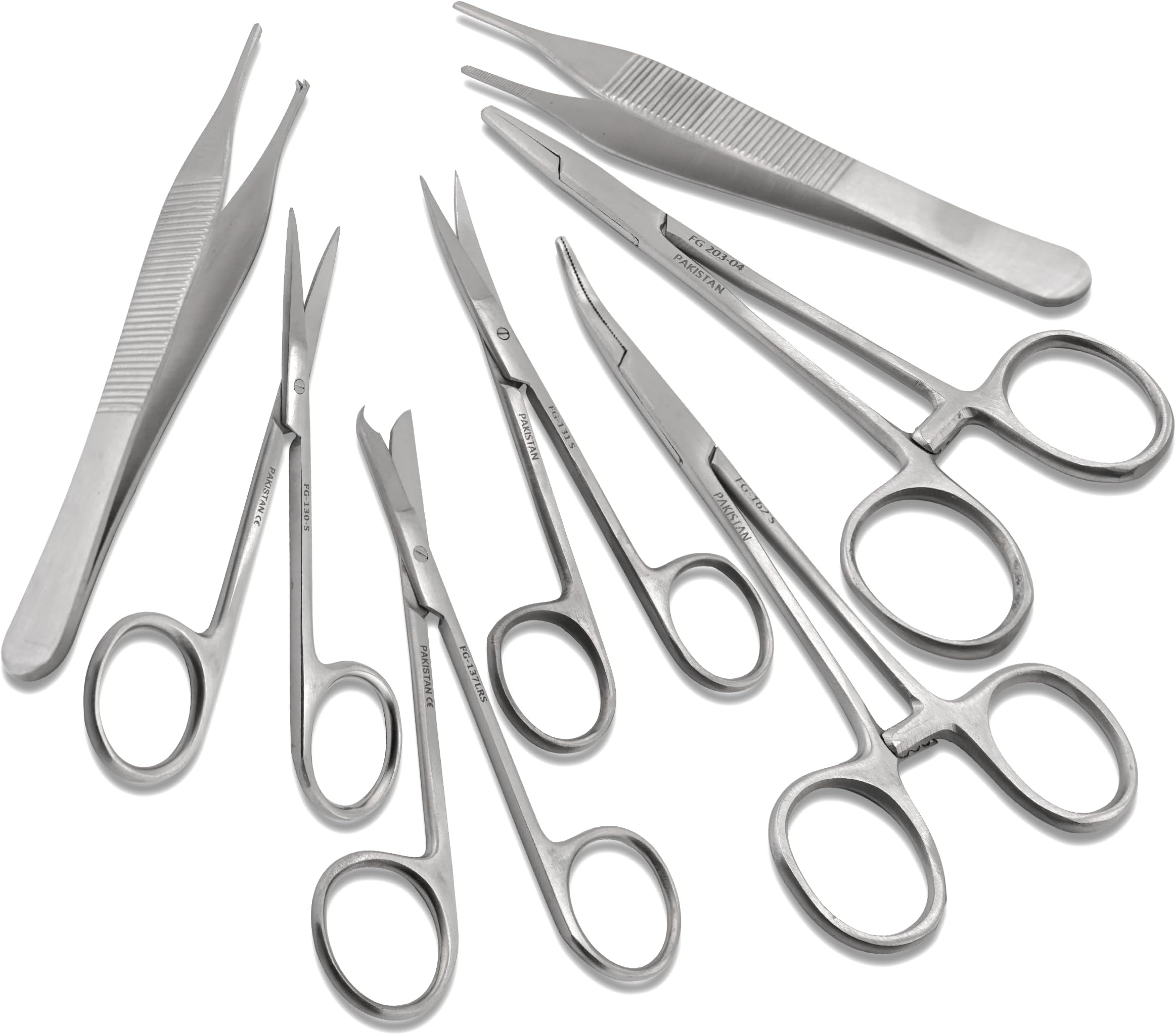Set of 7 Pieces Scissors Forceps Hemostats Needle Holder Driver Set for Educational Training and Medical Procedures Made of Stainless Steel by Cynamed