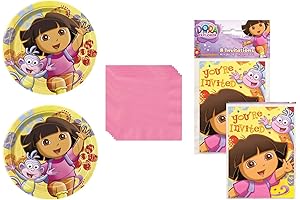 Dora Party Supplies Ultimate Bundle: 16 Kids Party Packs with Plates, Napkins, and Invites