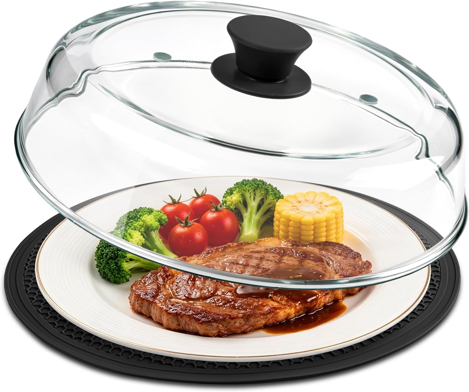 View 1 of JPPSUJJ Glass Microwave Splatter Cover with Silicone Mat - 10 inch