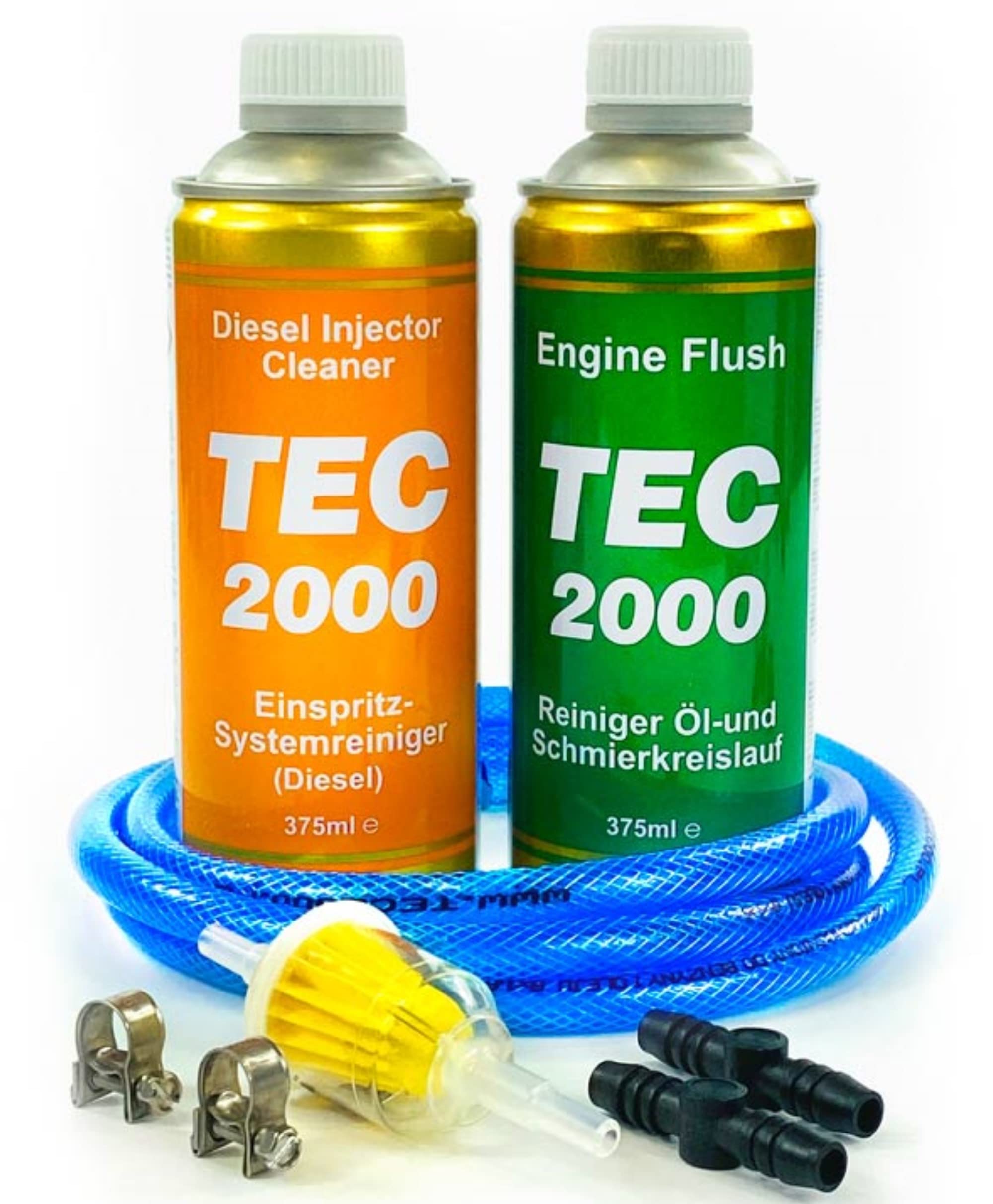 TEC 2000 - Detergente per iniettori diesel + Engine Flush per la cura del motore, set di pulizia per iniettori, 750 ml, detergente per motori a benzina, diesel o gas