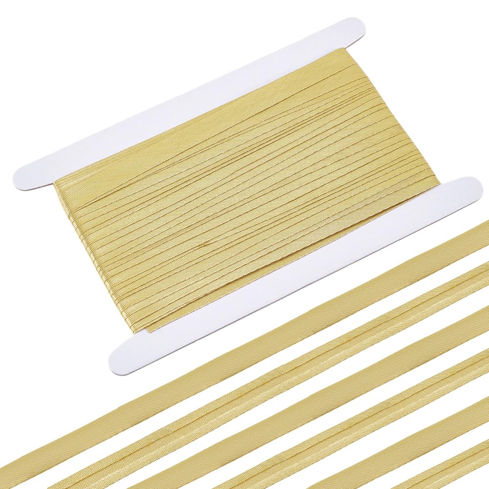 BENECREAT 25m Single Fold Bias Tape, 15mm Wide Gold Bias Binding Tape Hemming Tape for DIY Garment Sewing Seaming, Piping, Quilting