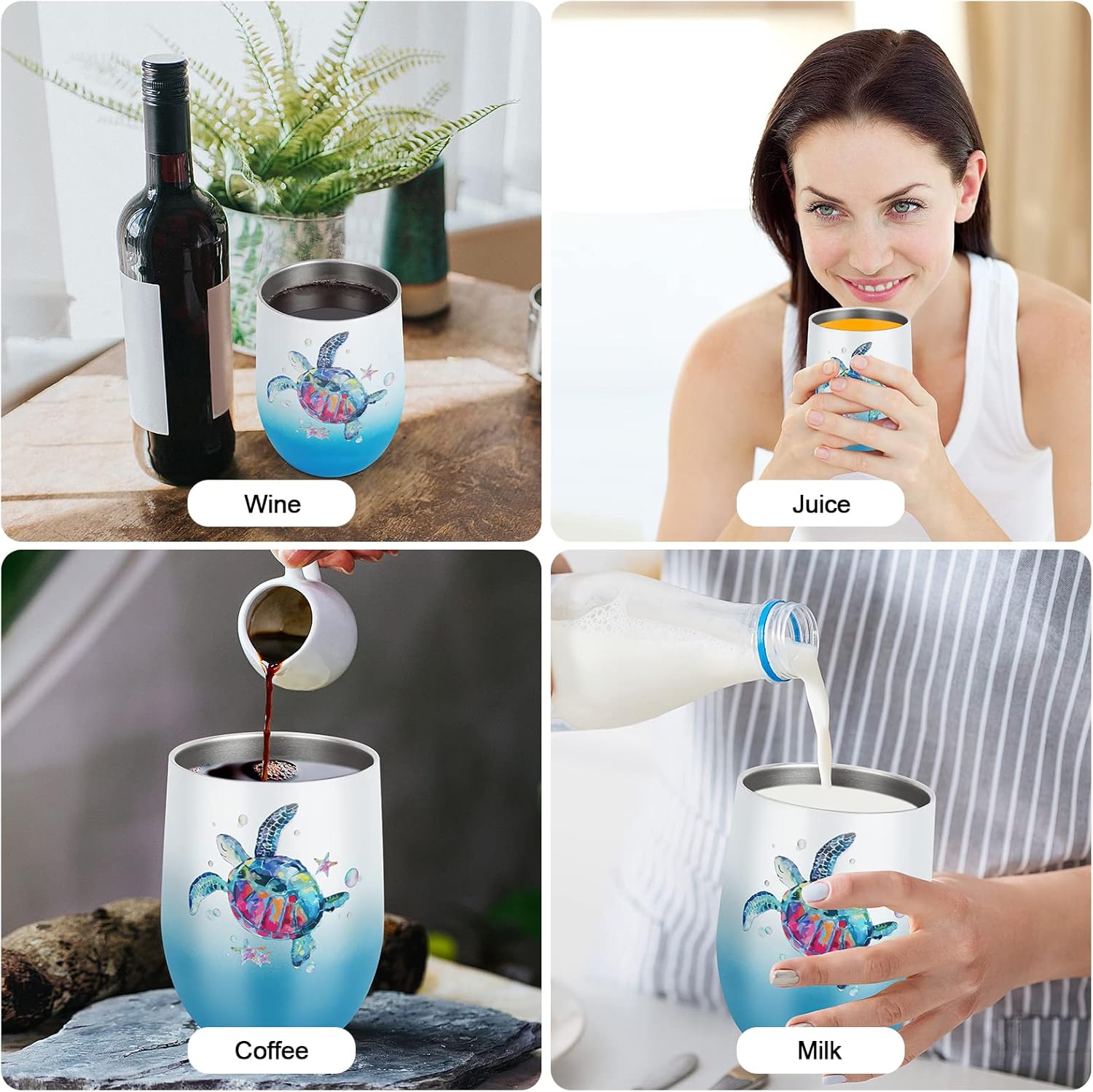 Sea Turtle Insulated Wine Tumbler for Women, Birthday Gift for Sea Turtle Lovers, 12 oz Stainless Steel Beach Wine Glass Mug Cup with Lid and Straw, Ocean Beach Gifts for Mom Best Friends Coworker - Image 5