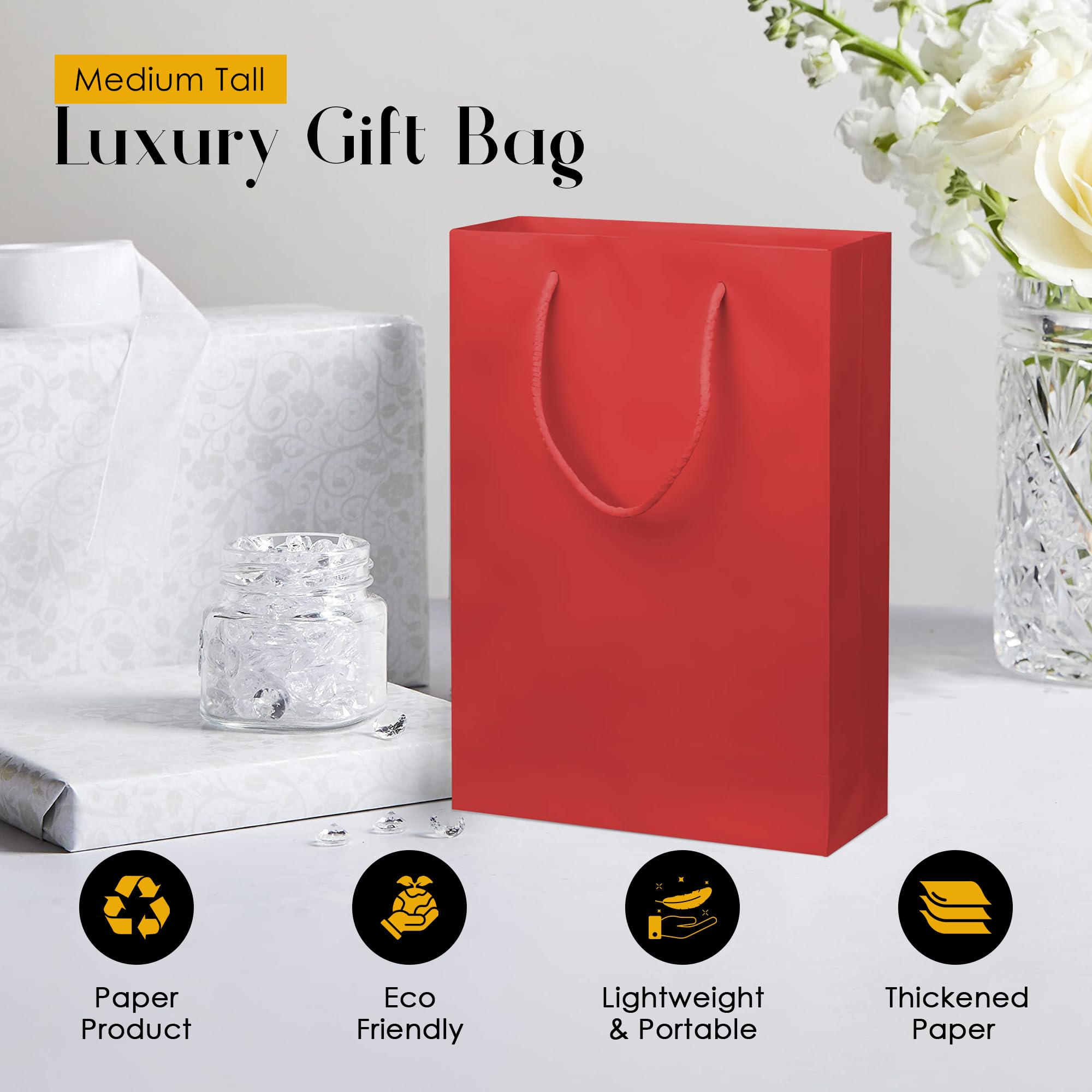 Thepaperbagstore 30 × Red Medium Tall Matt Laminated Gift Bags 25 x 36 x 10 cm - Image 2