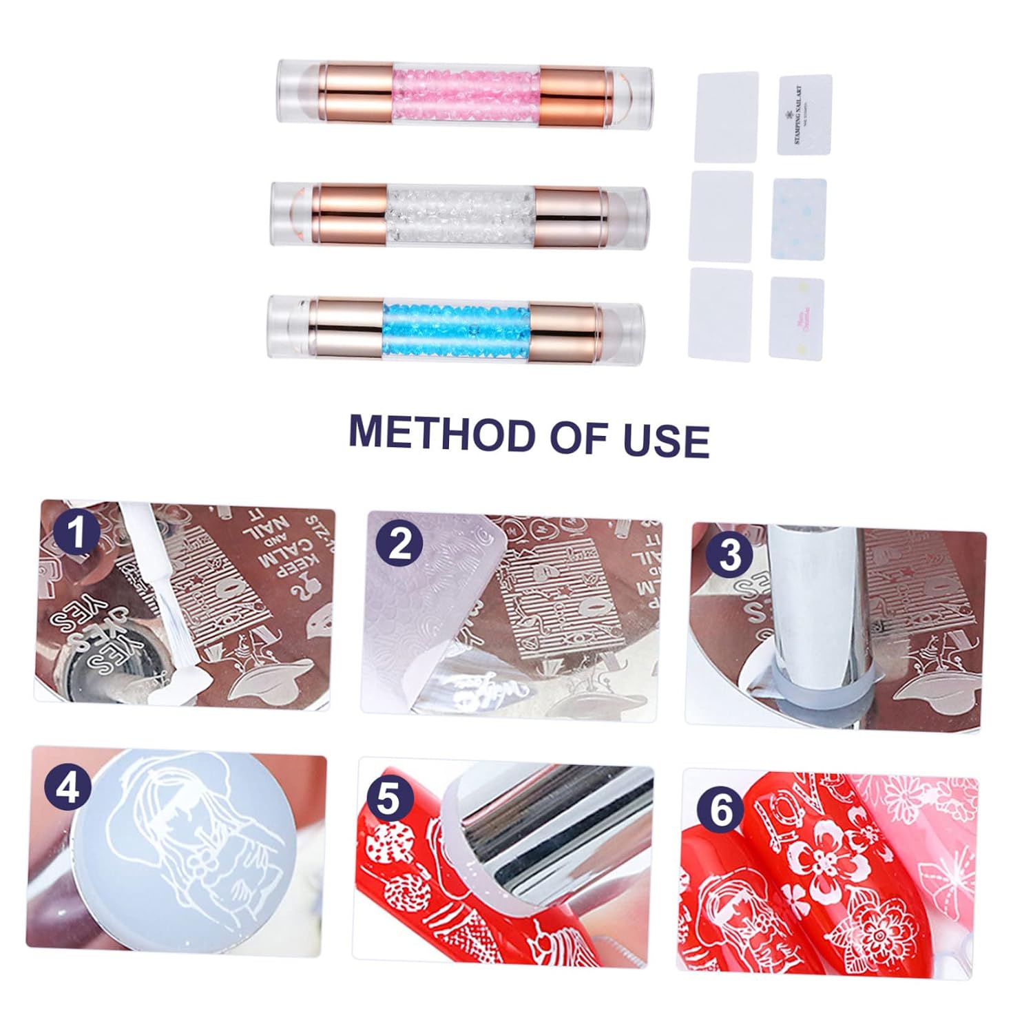 3Pcs Double End Nail Art Stamper Kit Nail Stamping Tool for DIY Manicure Comfortable Grip for Various Designs for Nail Art Enthusiasts