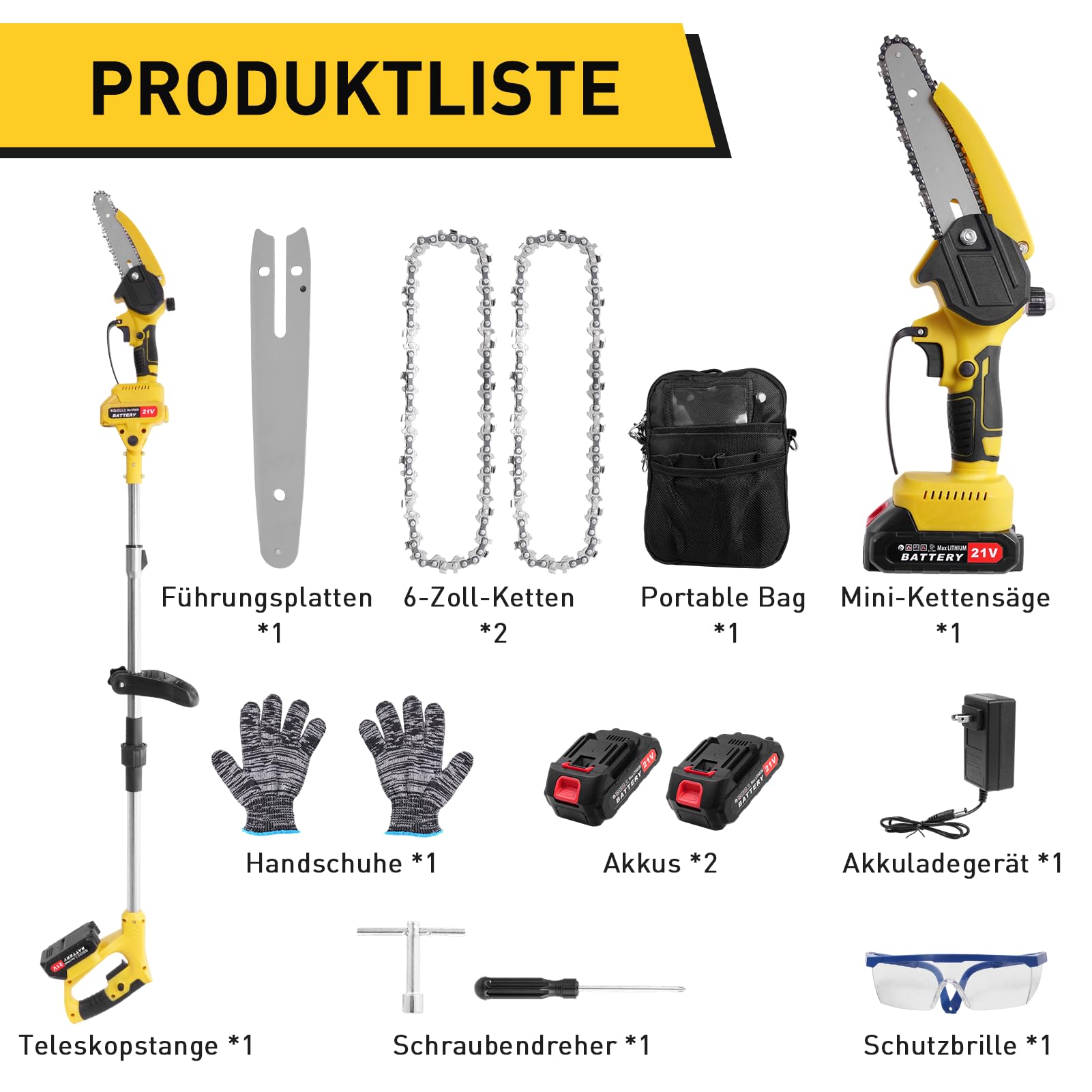 2 en 1 Tronconneuse Télescopique Elagueuse sur Perche sans Fil, Mini Tronconneuse à Batterie 4000mAh, Coupe Branche Electrique avec Système de Lubrification et Tête Pivotante à 90° pour Jardin