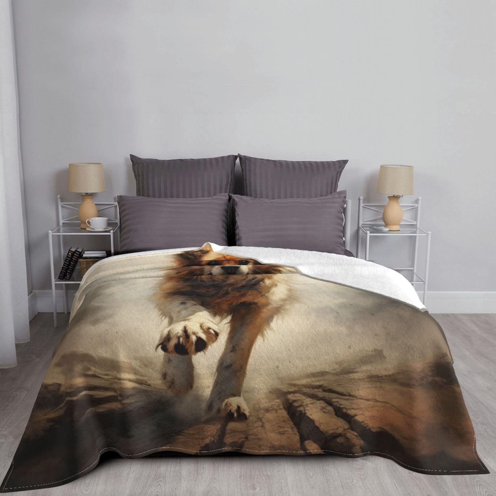 Coperta decorativa in morbida flanella calda e accogliente per bambini, cane, gatto, 127 x 152 cm, stampa di zampe di cane e animali domestici