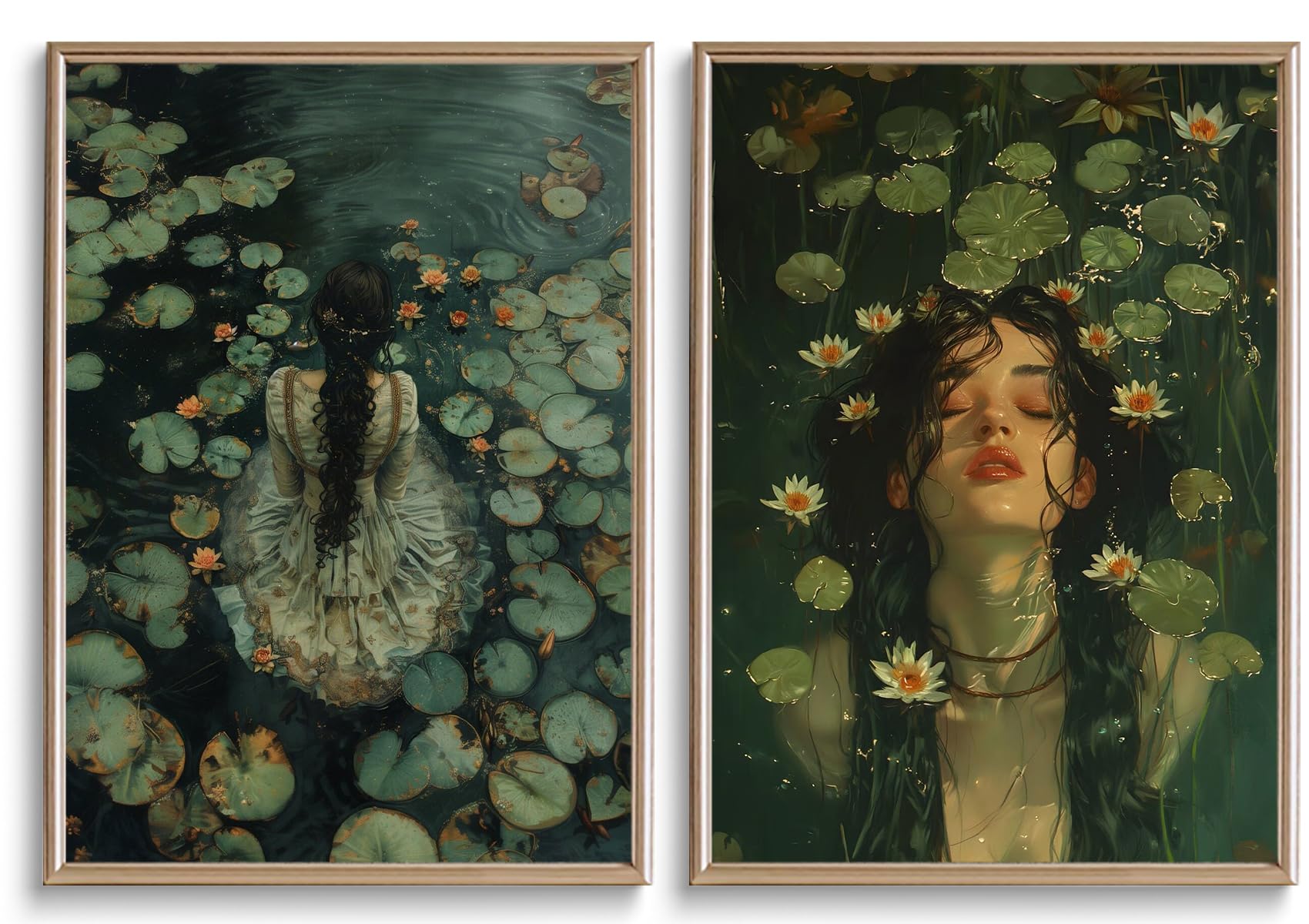 Amazon.com: 2Pcs Moody Victorian Wall Art Woman in the Lake Dark